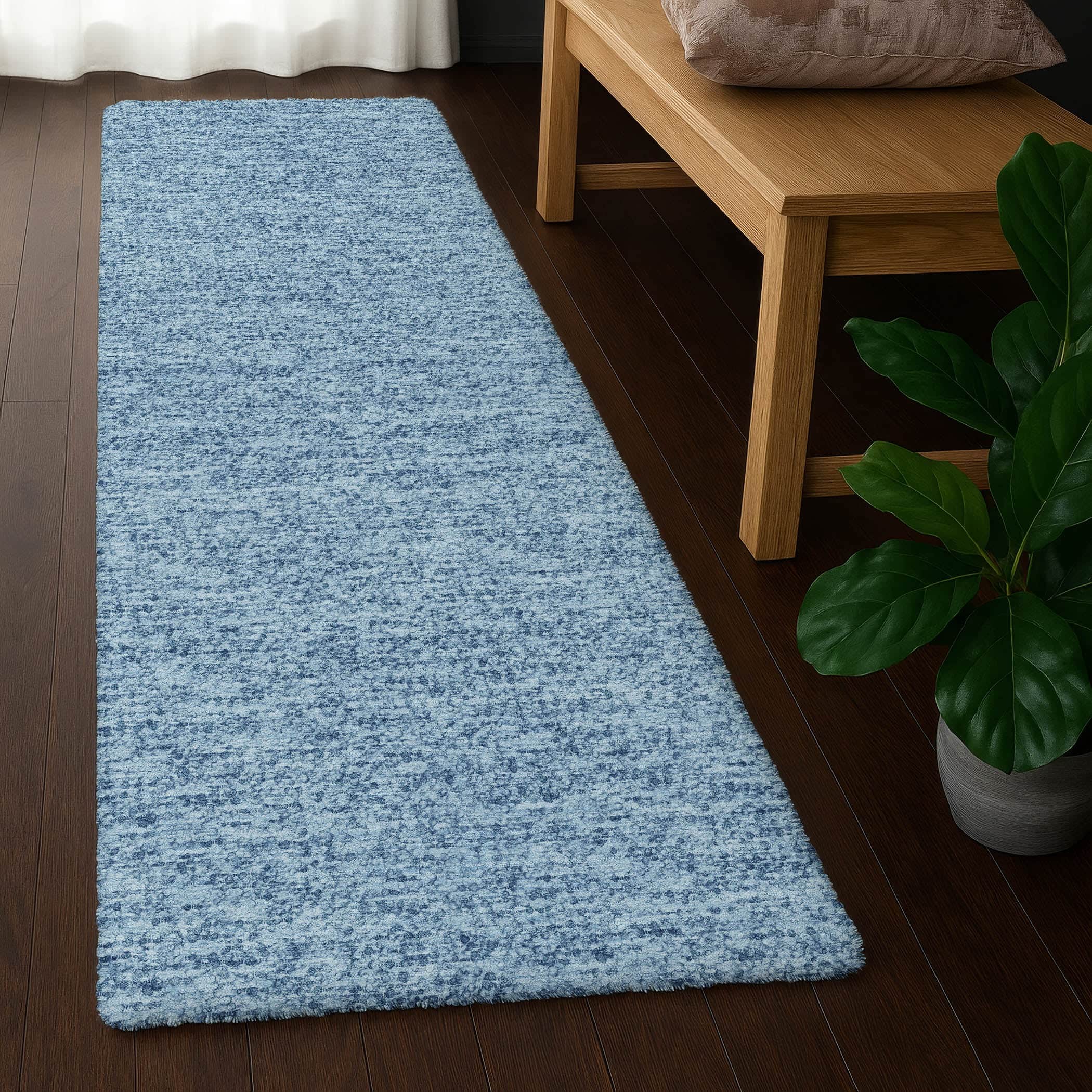 Luxury Washable Transitional VY2 Denim Blue Rug 2'3" x 7'6" #shape_Runner