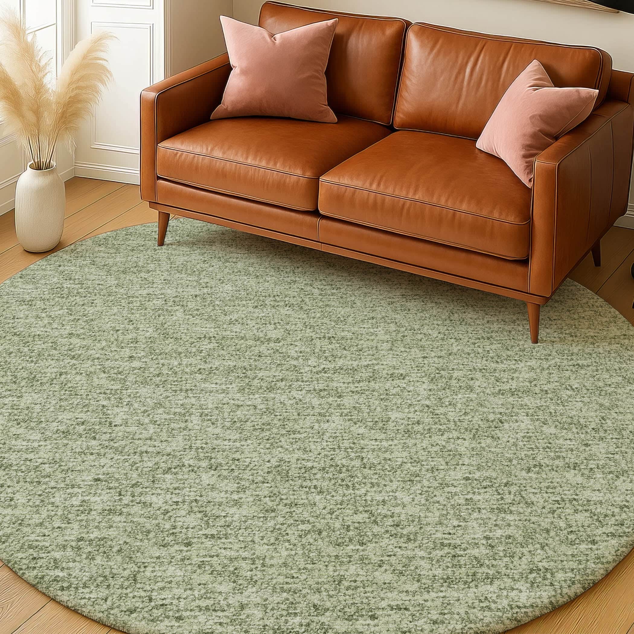 Luxury Washable Transitional VY2 Fern Green Rug 8' x 8' #shape_Round