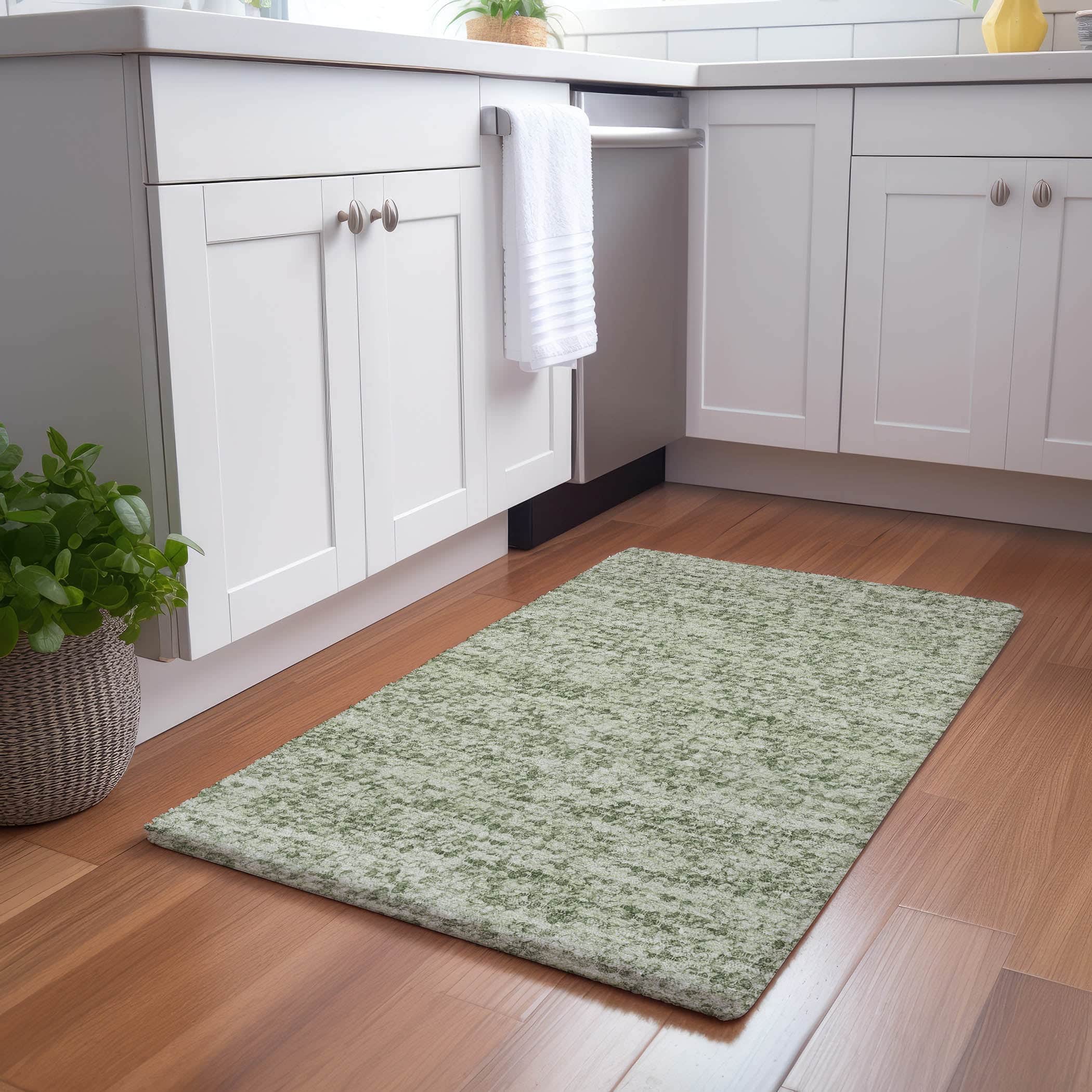 Luxury Washable Transitional VY2 Fern Green Rug 1'8" x 2'6" #shape_Rectangle