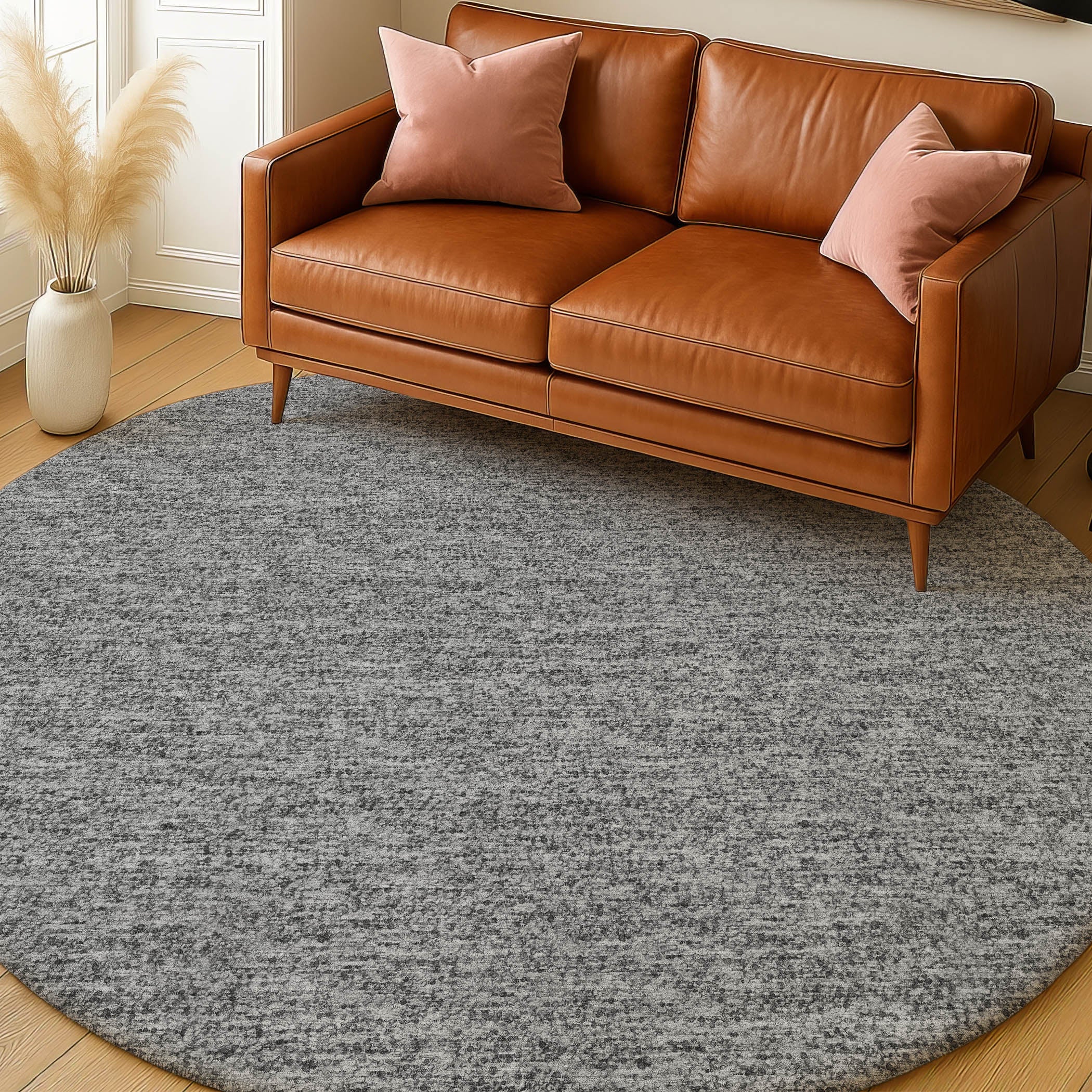 Luxury Washable Transitional VY2 Gray Rug 8' x 8' #shape_Round