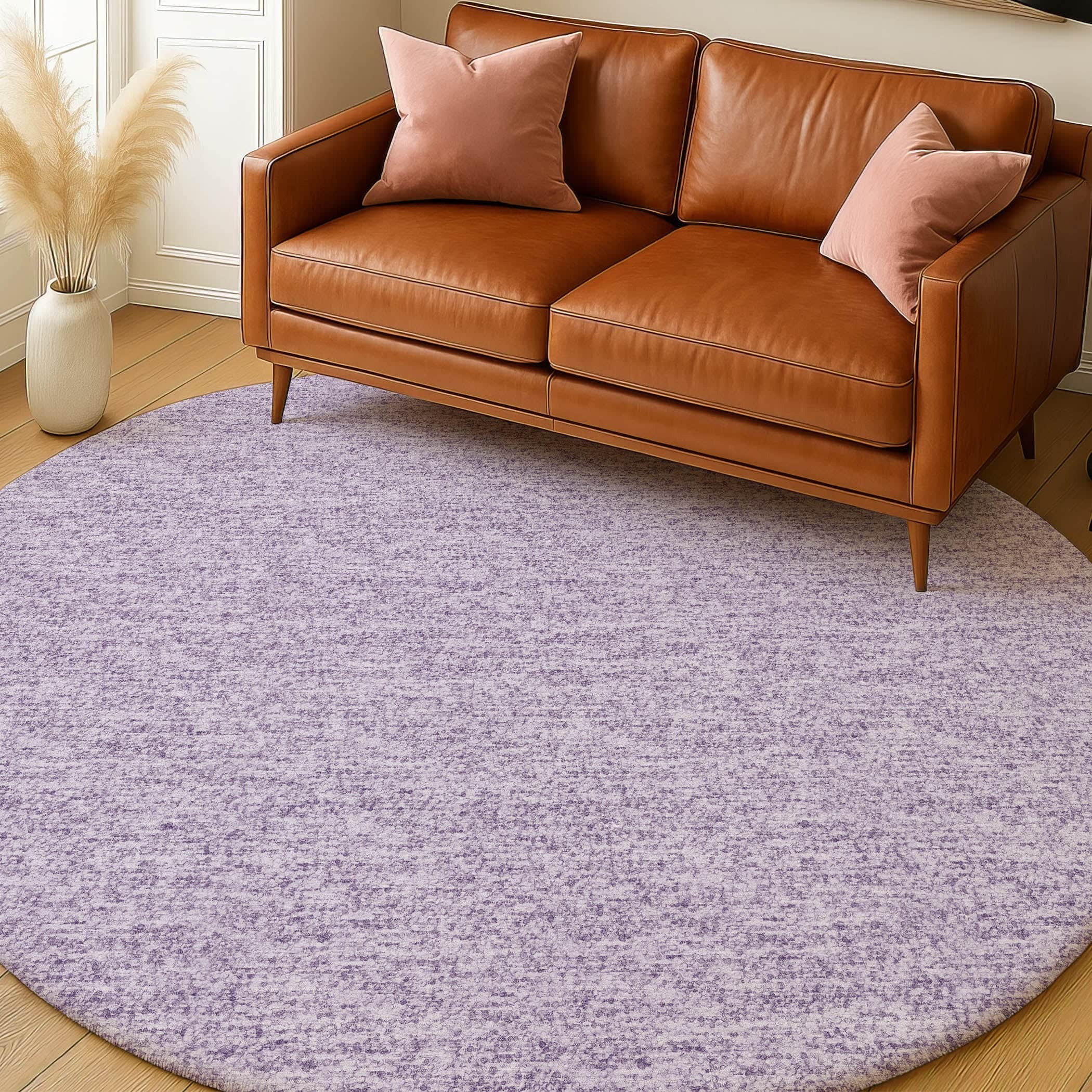 Luxury Washable Transitional VY2 Lavender Purple Rug 8' x 8' #shape_Round
