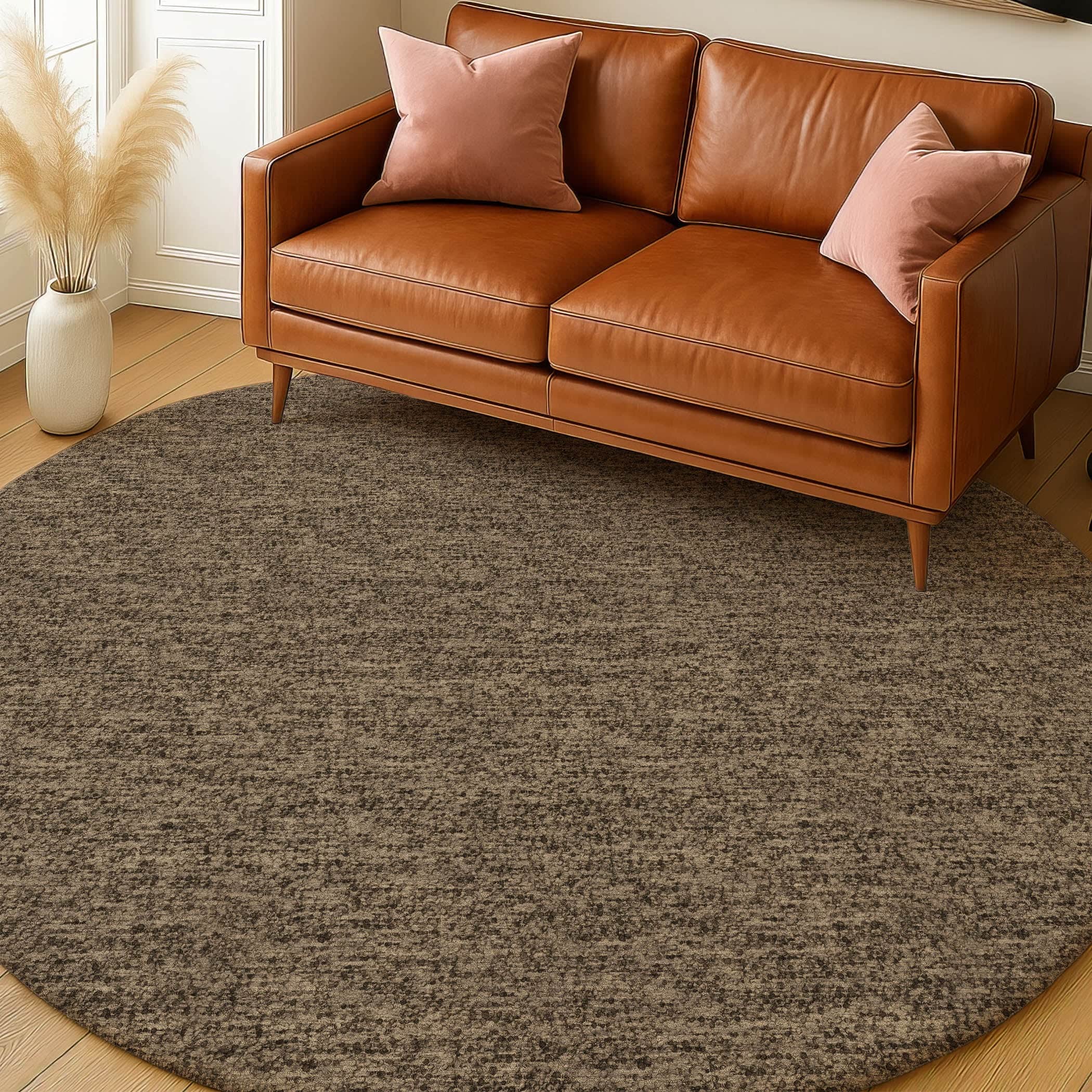 Luxury Washable Transitional VY2 Mocha Brown Rug 8' x 8' #shape_Round