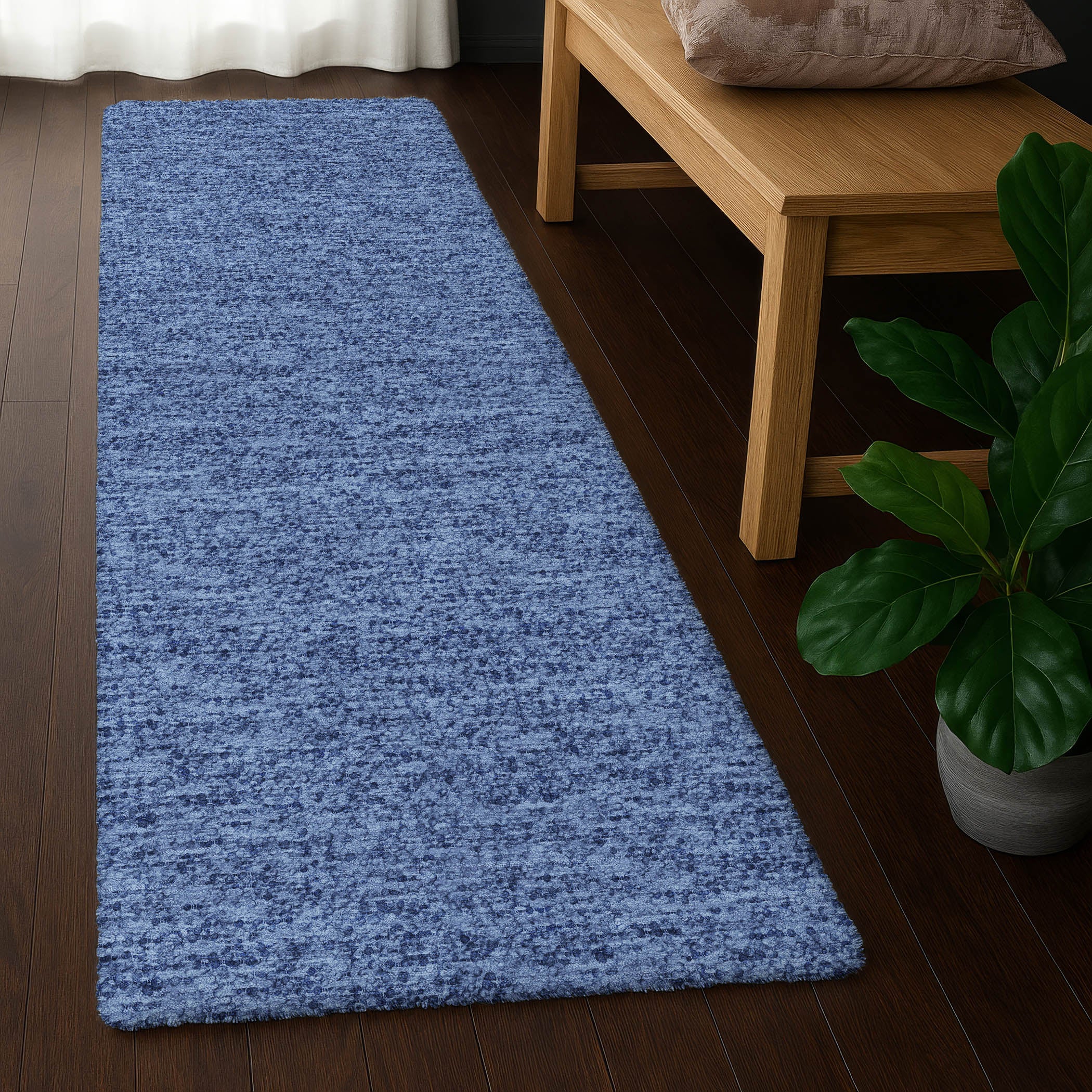 Luxury Washable Transitional VY2 Navy Blue Rug 2'3" x 7'6" #shape_Runner