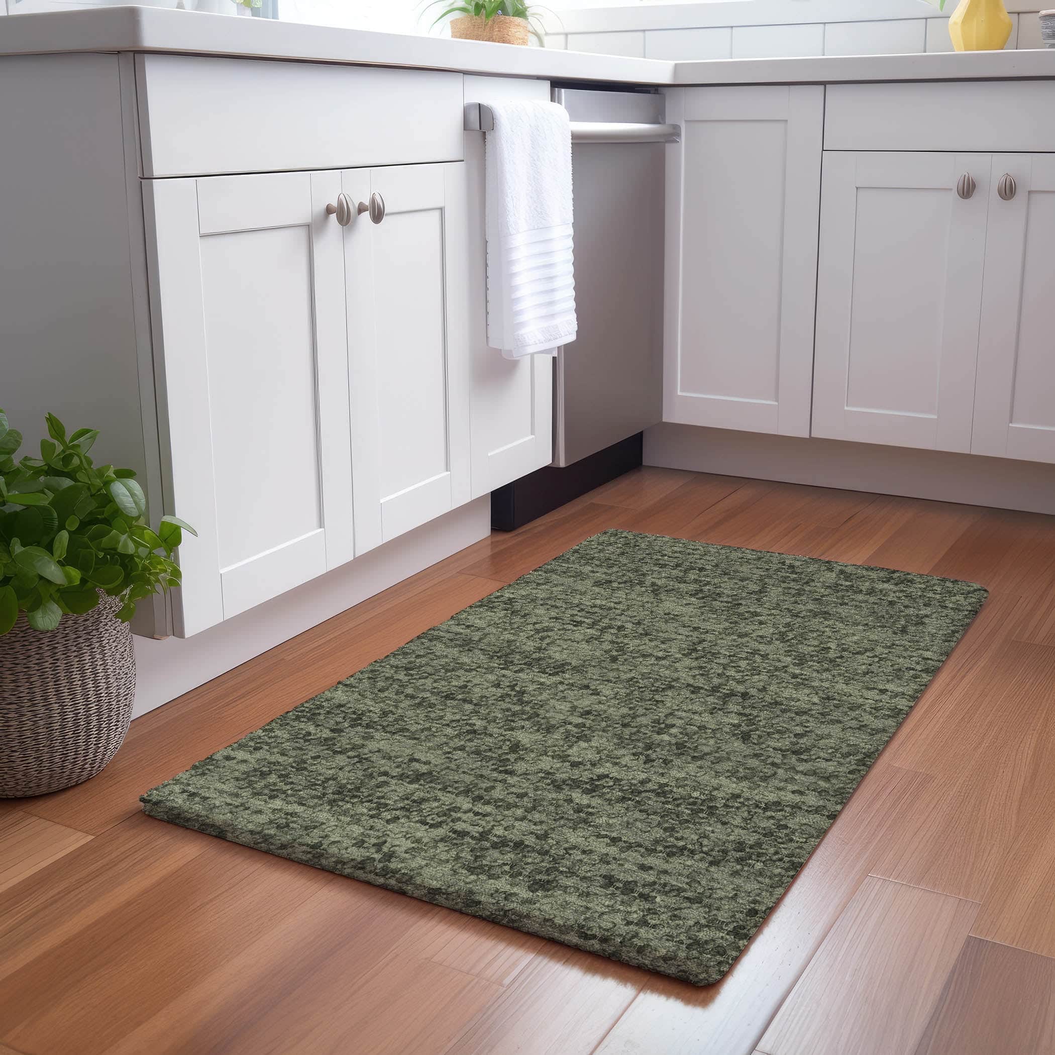 Luxury Washable Transitional VY2 Olive Green Rug 1'8" x 2'6" #shape_Rectangle