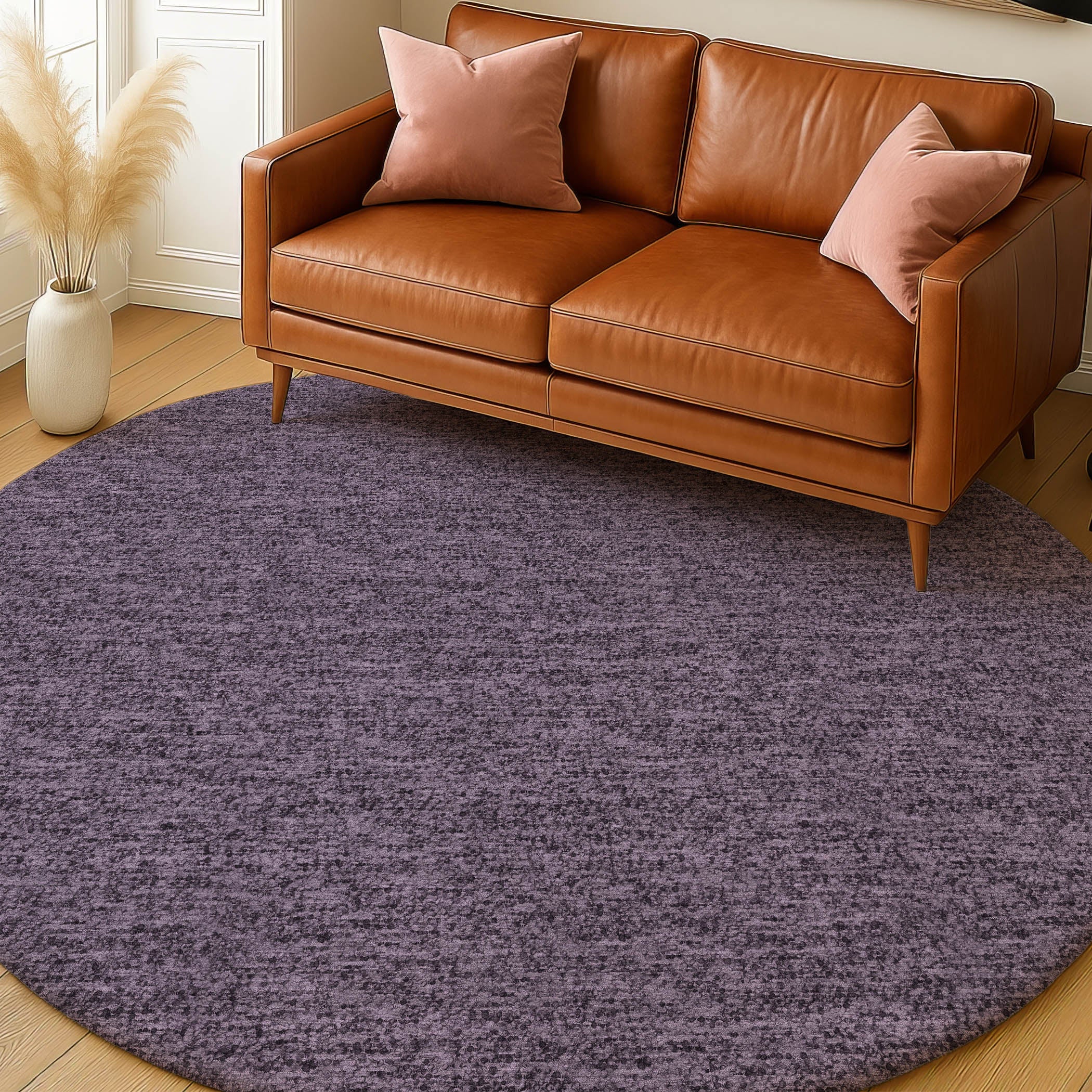 Luxury Washable Transitional VY2 Plum Purple Rug 8' x 8' #shape_Round