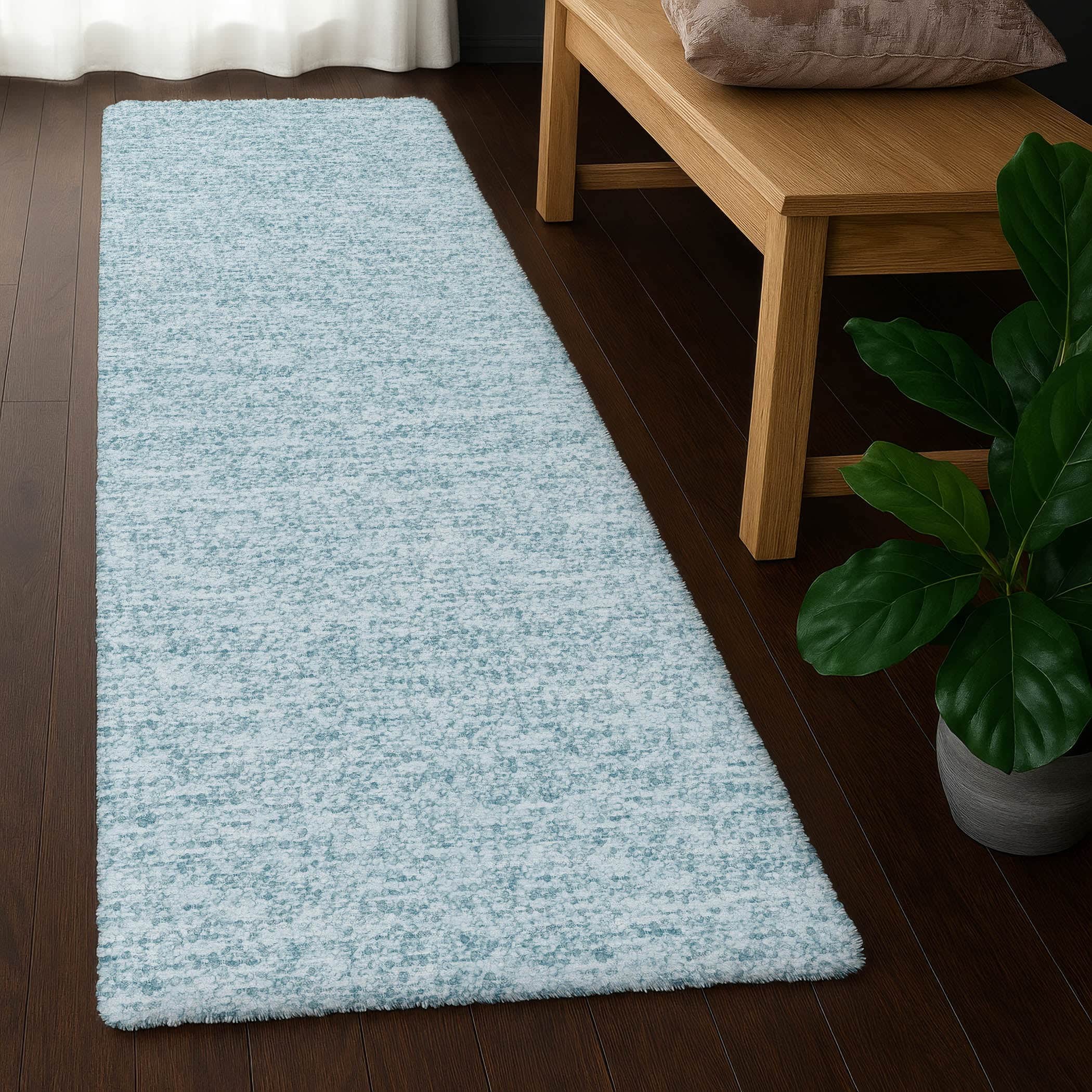 Luxury Washable Transitional VY2 Sky Blue Rug 2'3" x 7'6" #shape_Runner