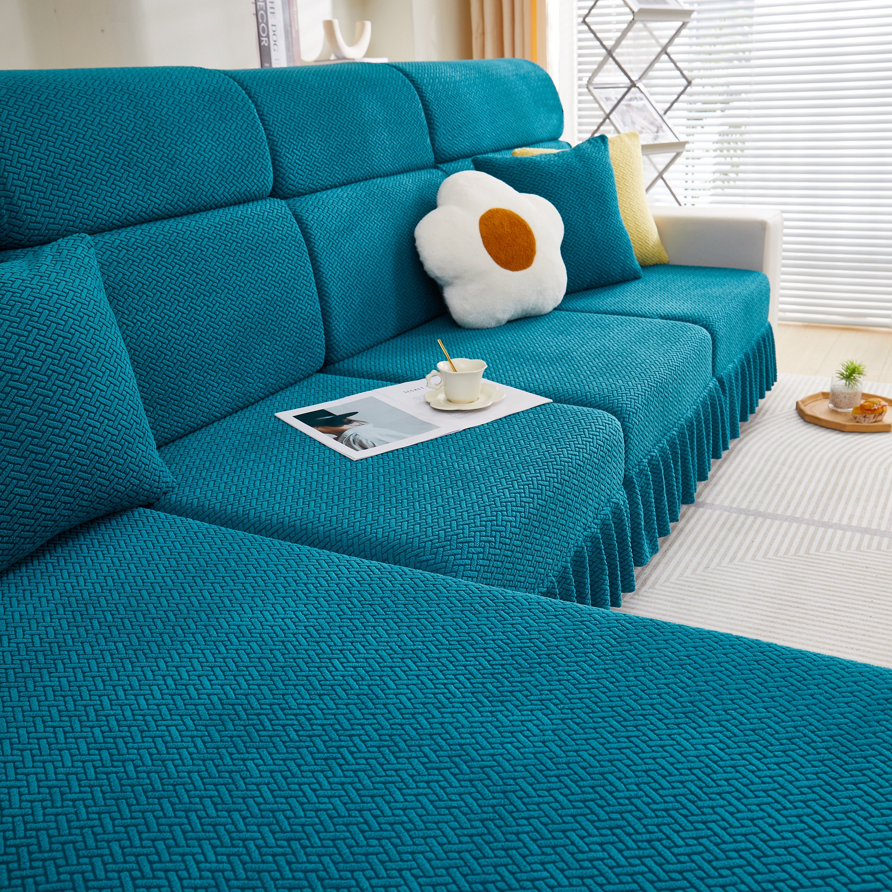 Tailored Sofa Cushion Covers Stretch Couch Seat Covers with Skirt for Sectional Sofas