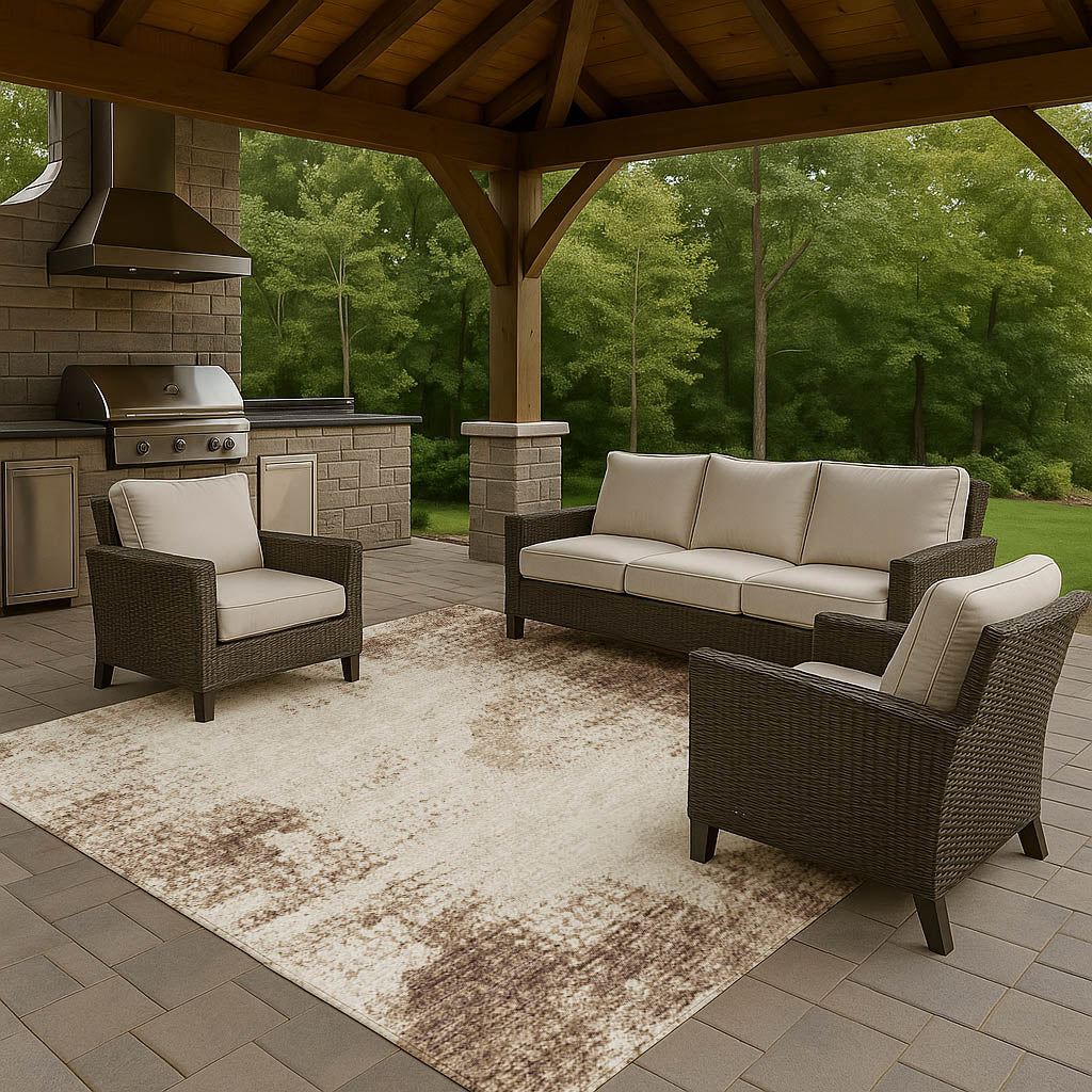 Indoor/Outdoor Transitional WL1 Chocolate Brown Rug 3' x 5' #shape_Rectangle