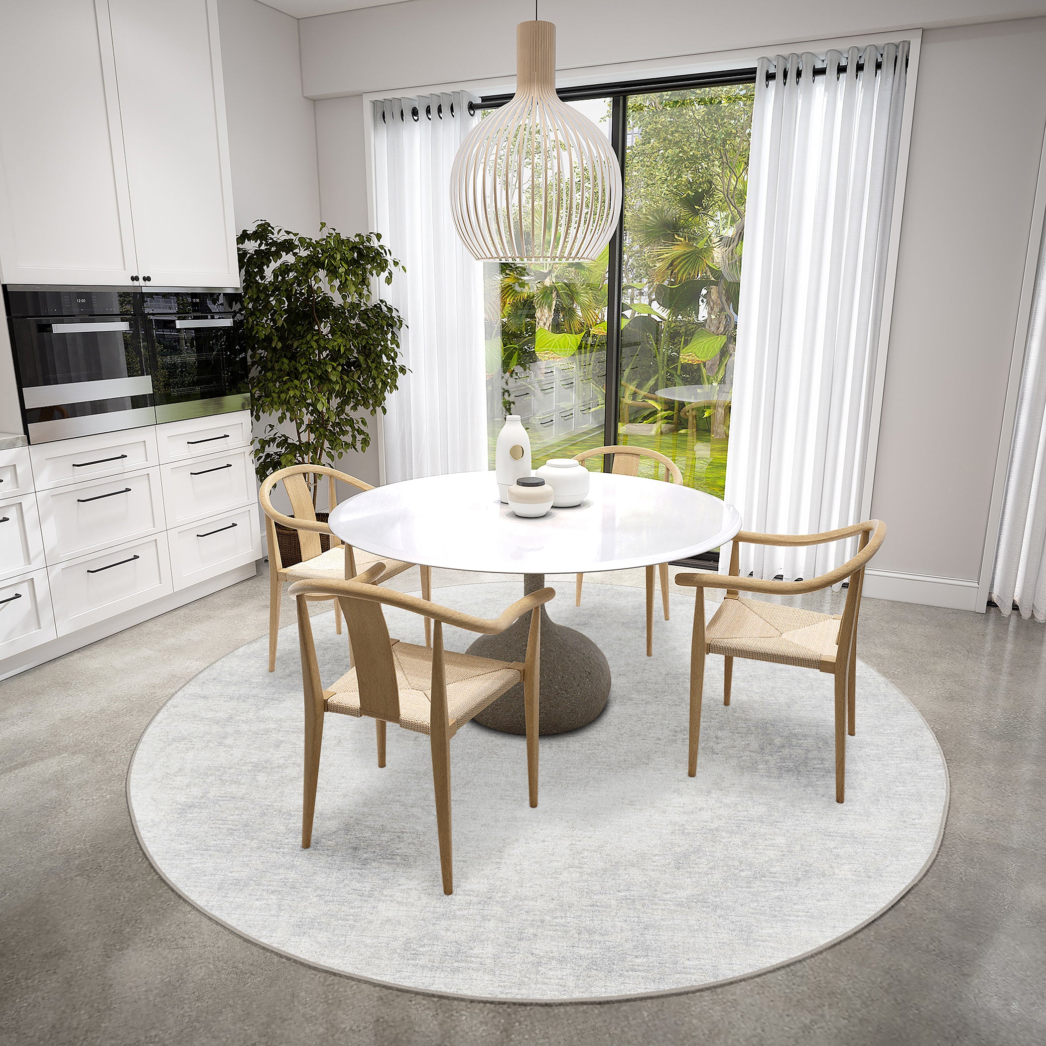 Indoor/Outdoor Transitional WL1 Ivory Rug 4' x 4' #shape_Round