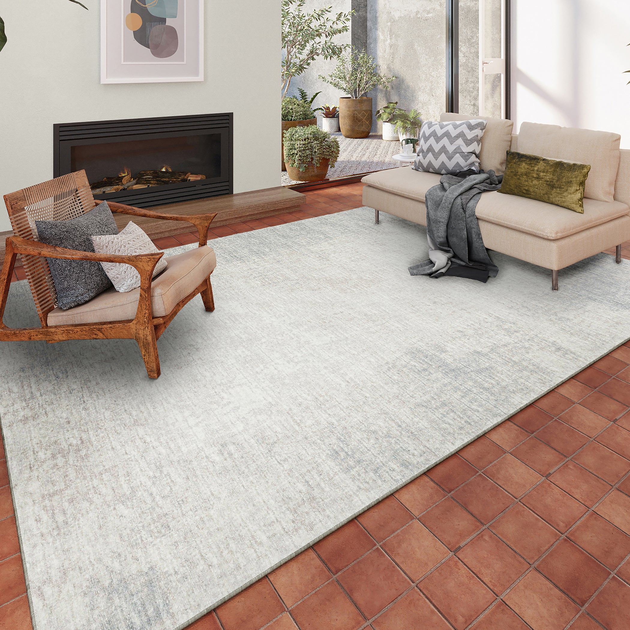 Indoor/Outdoor Transitional WL1 Ivory Rug 3' x 5' #shape_Rectangle