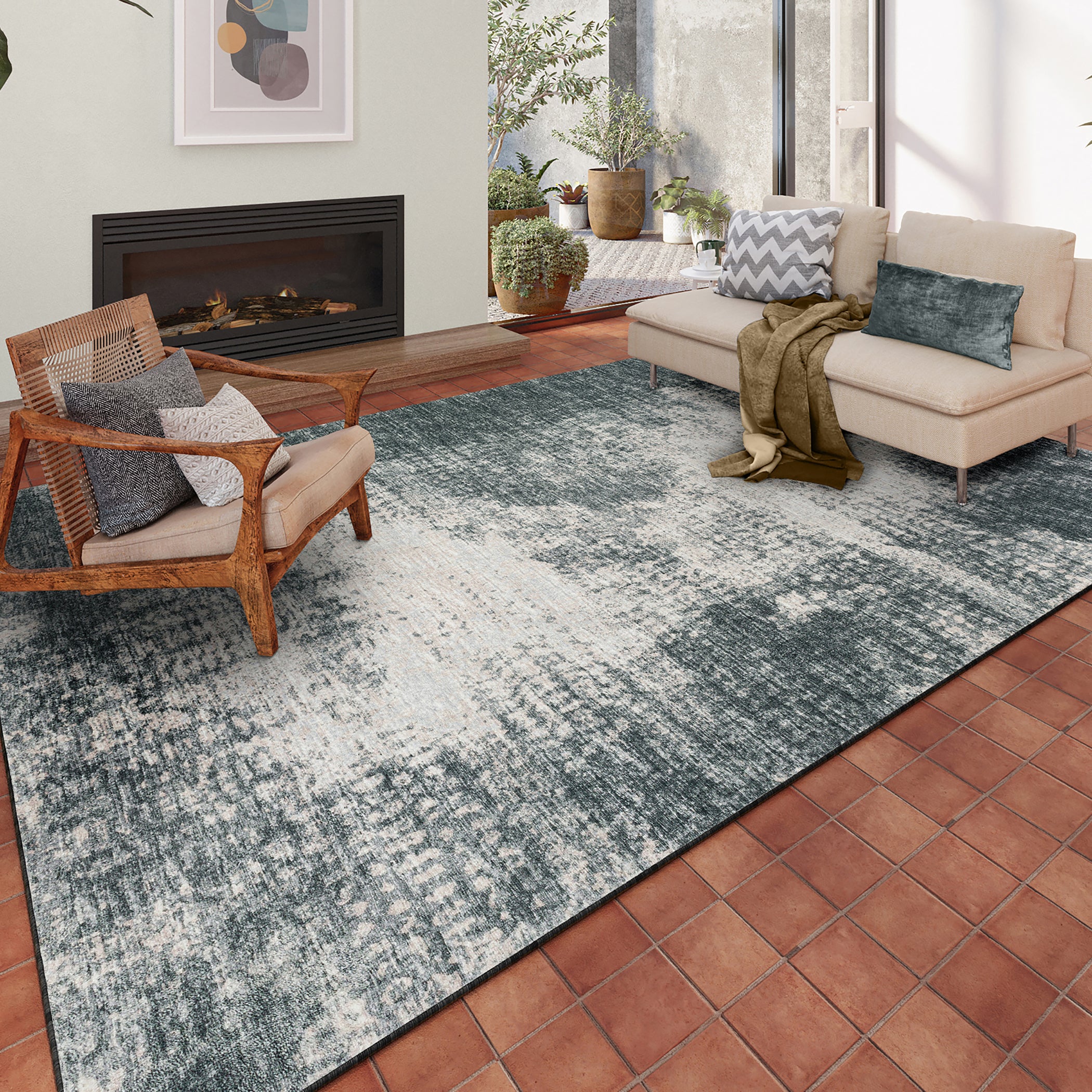 Indoor/Outdoor Transitional WL1 Midnight Black Rug 3' x 5' #shape_Rectangle