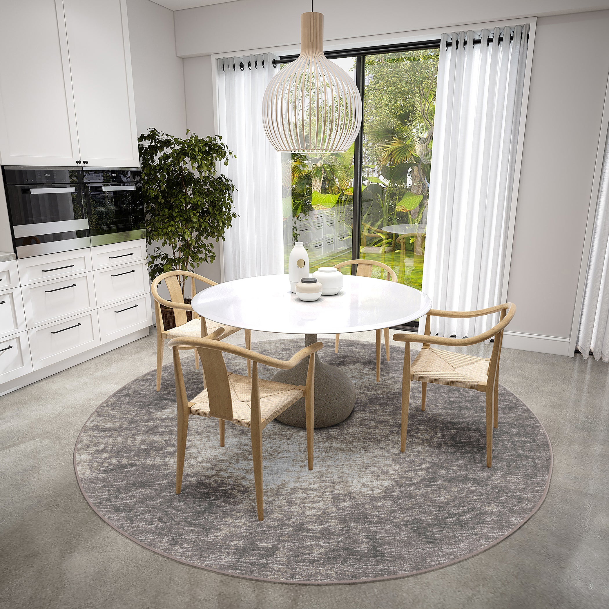 Indoor/Outdoor Transitional WL1 Taupe Brown Rug 4' x 4' #shape_Round