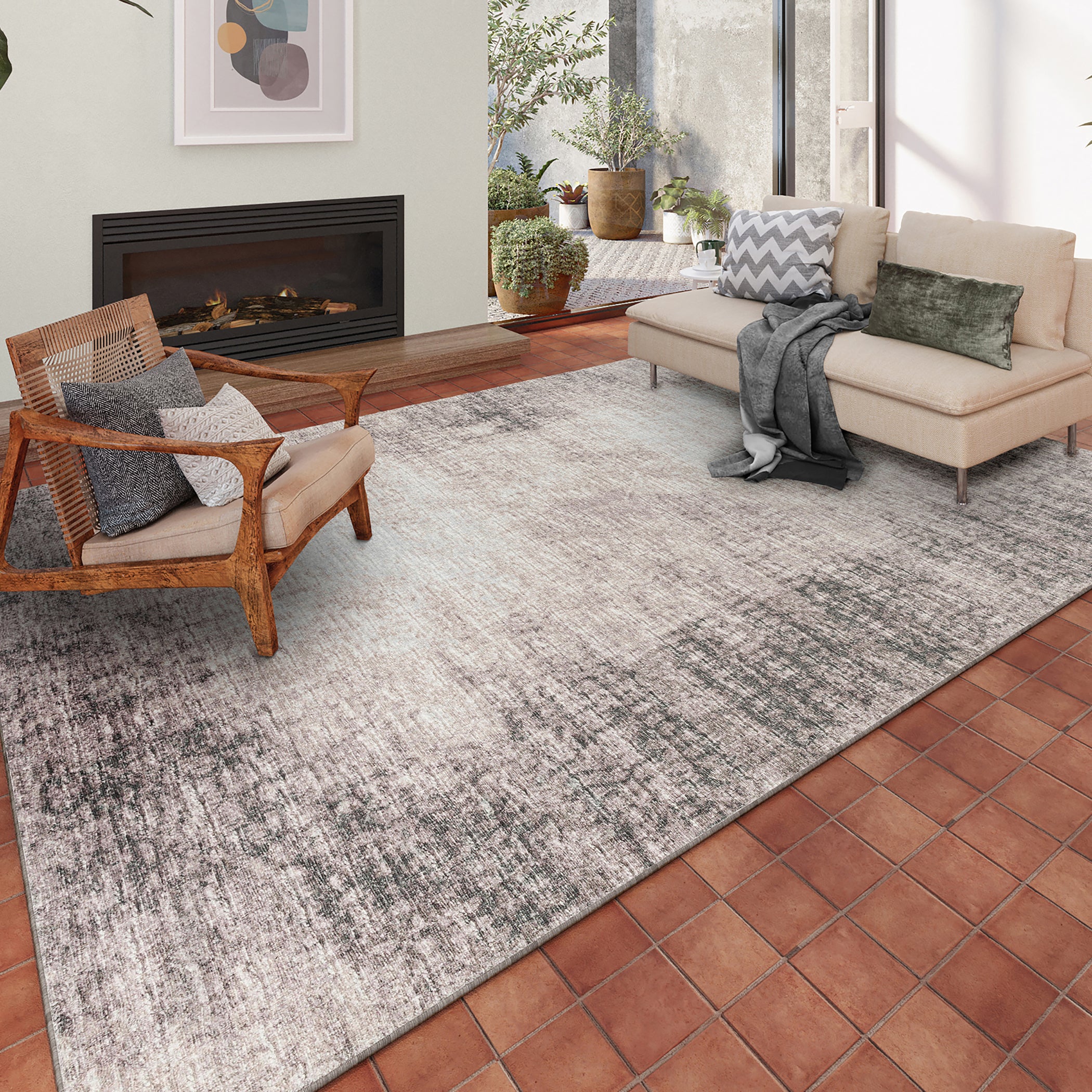 Indoor/Outdoor Transitional WL1 Taupe Brown Rug 3' x 5' #shape_Rectangle