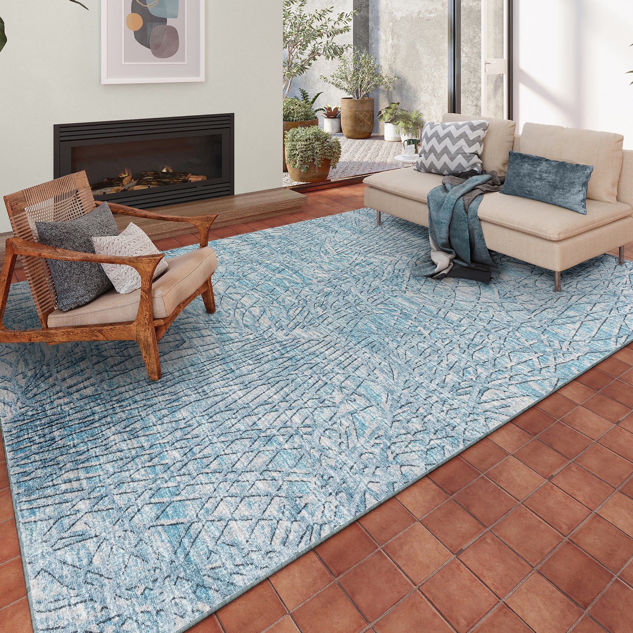 Indoor/Outdoor Transitional WL2 Indigo Blue Rug 3' x 5' #shape_Rectangle