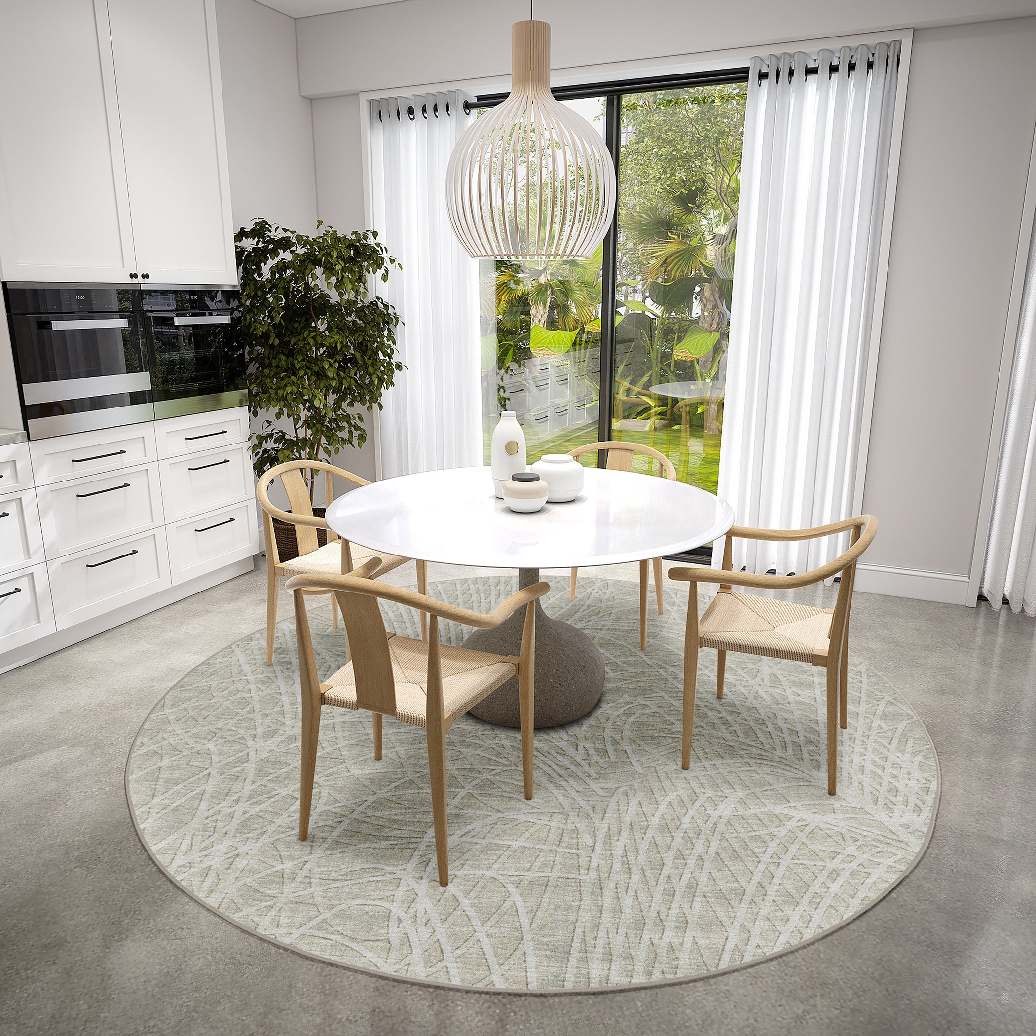 Indoor/Outdoor Transitional WL2 Taupe Brown Rug 4' x 4' #shape_Round