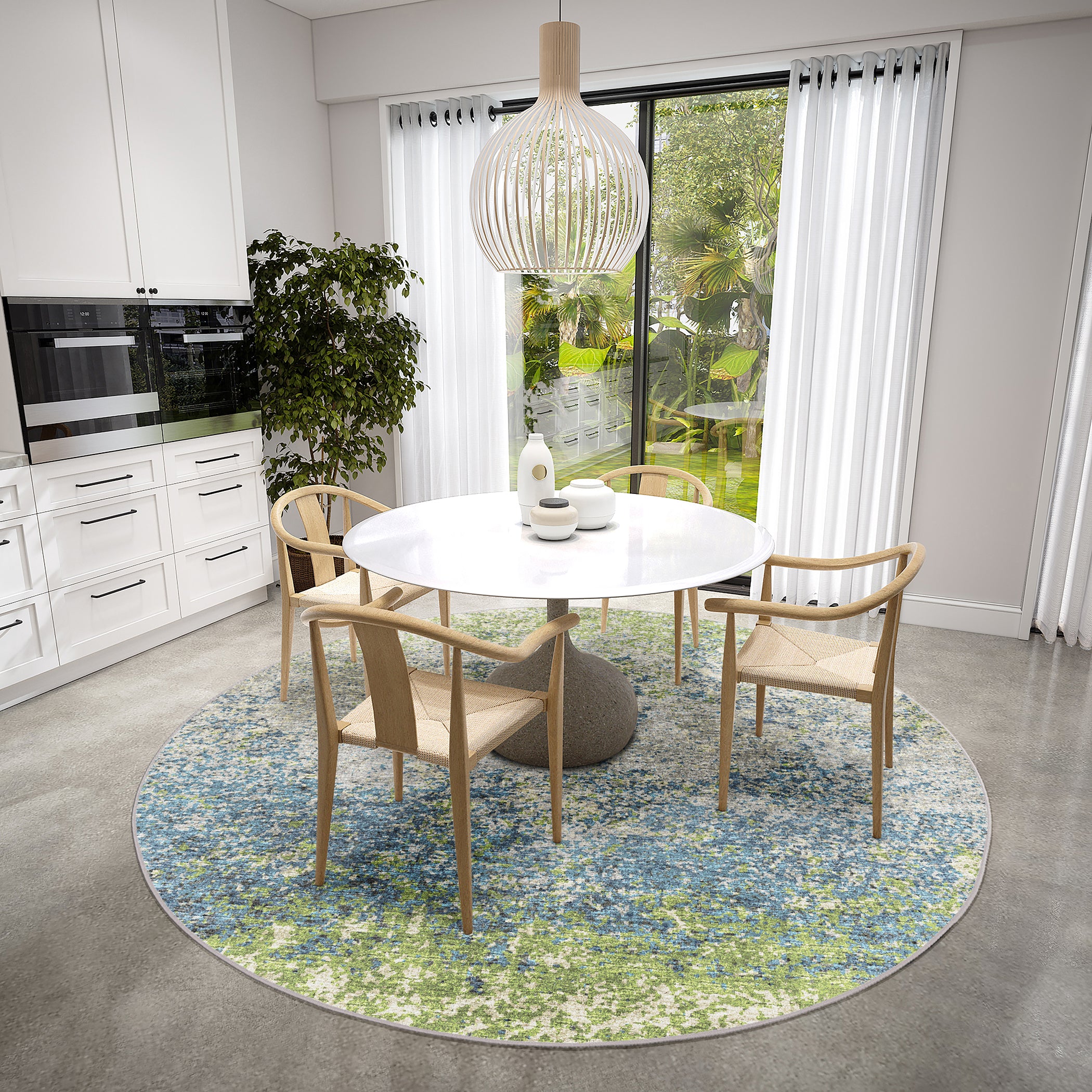 Indoor/Outdoor Transitional WL3 Meadow Green Rug 4' x 4' #shape_Round