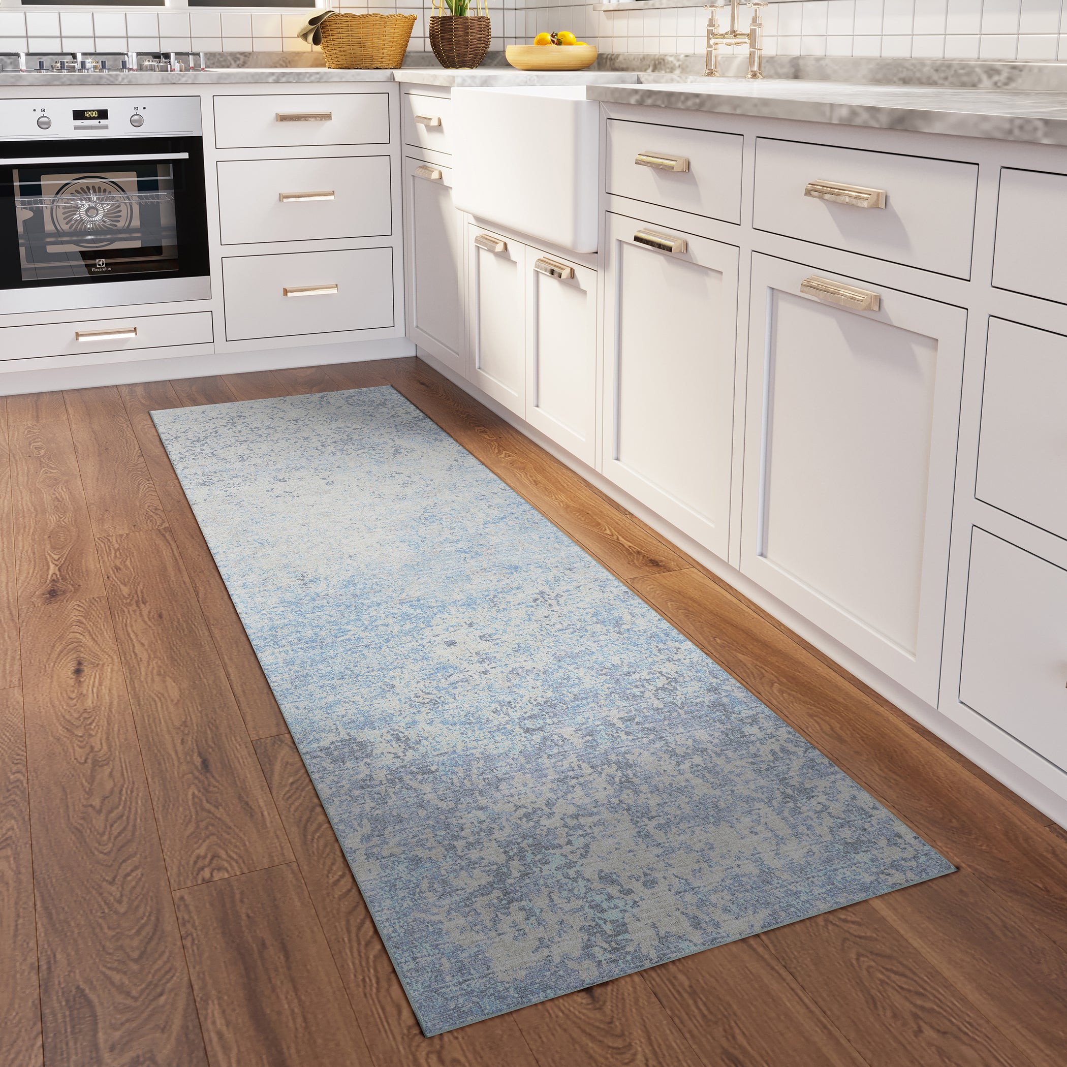 Indoor/Outdoor Transitional WL3 Sky Blue Rug 2'6" x 10' #shape_Runner