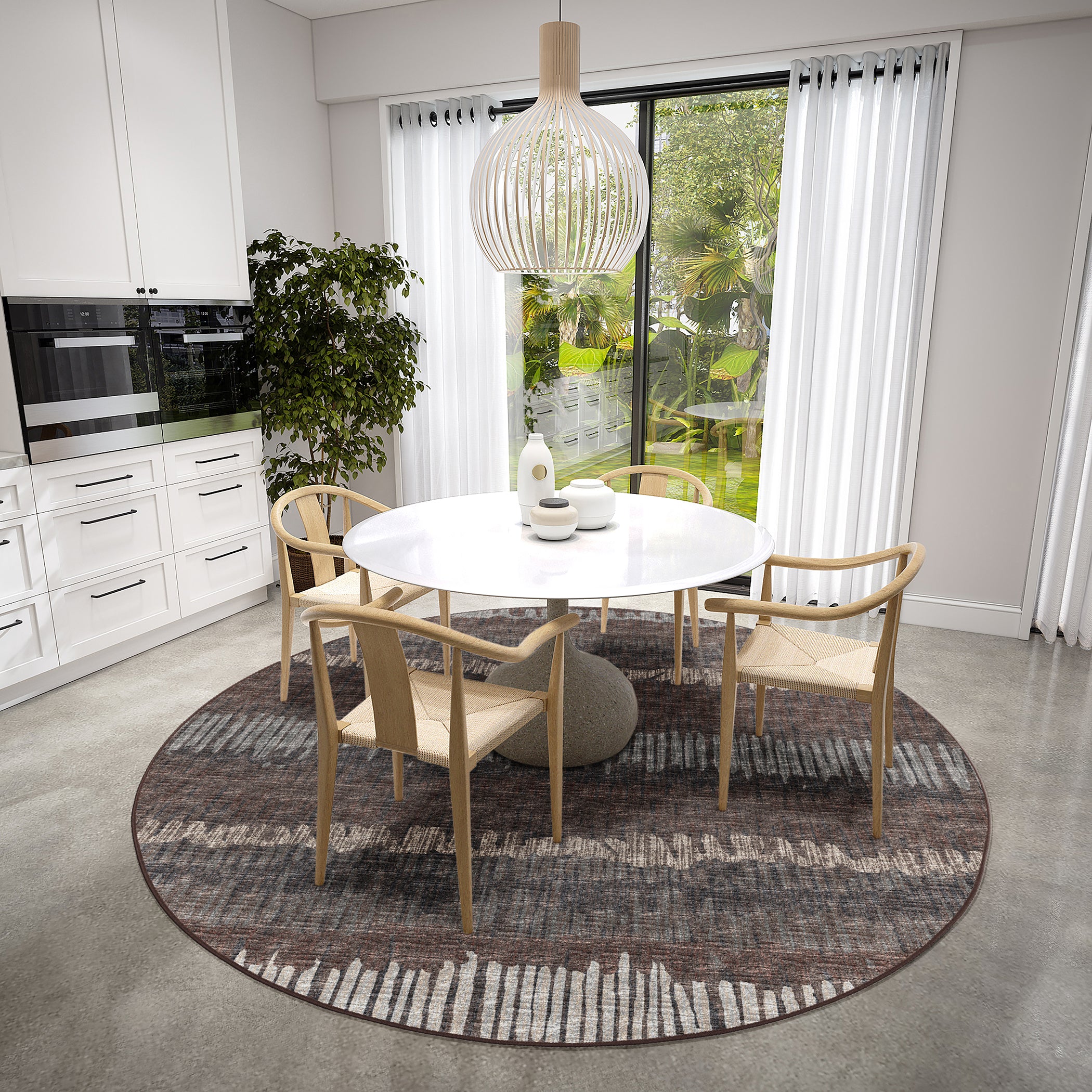 Indoor/Outdoor Transitional WL4 Coffee Brown Rug 4' x 4' #shape_Round