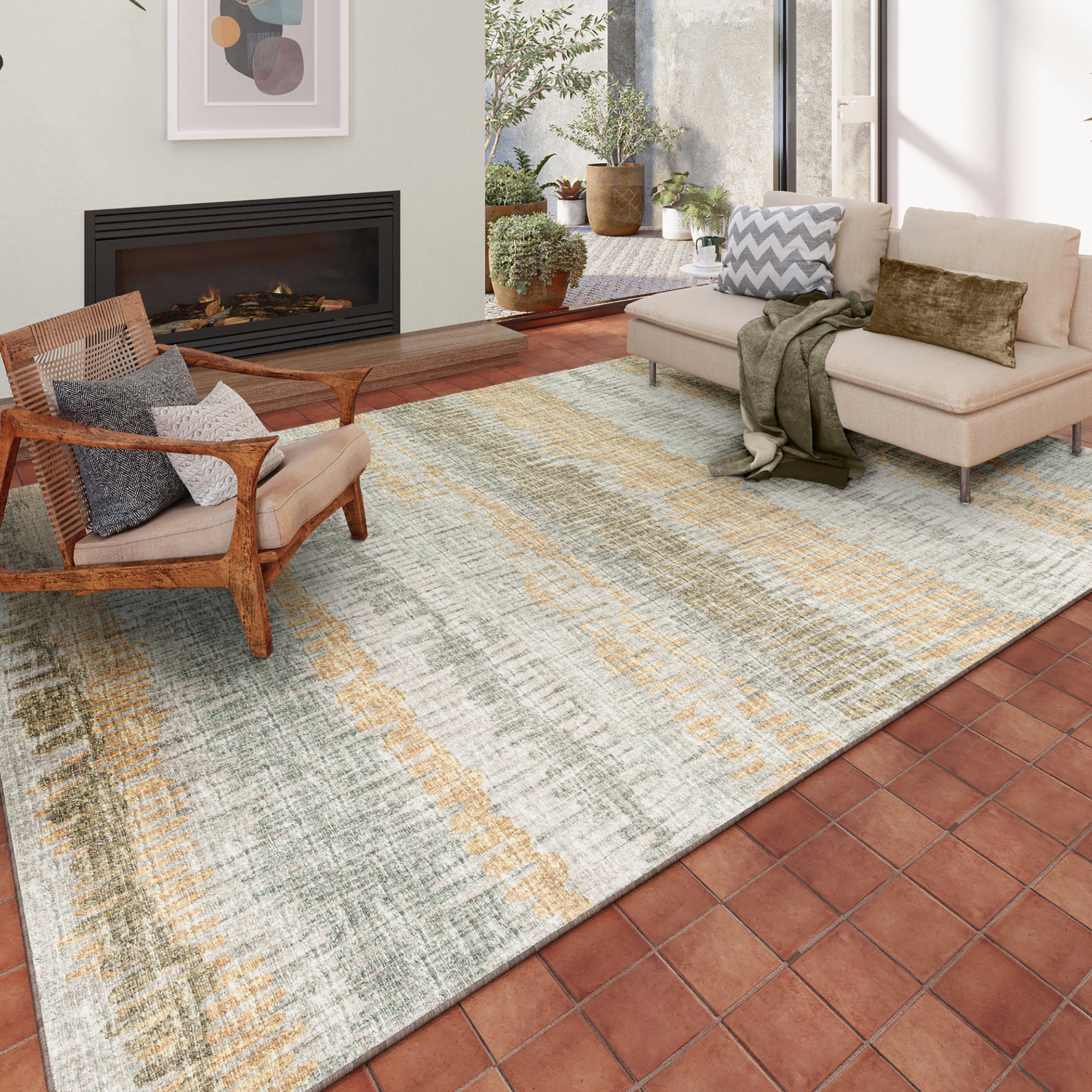 Indoor/Outdoor Transitional WL4 Khaki Brown Rug 3' x 5' #shape_Rectangle