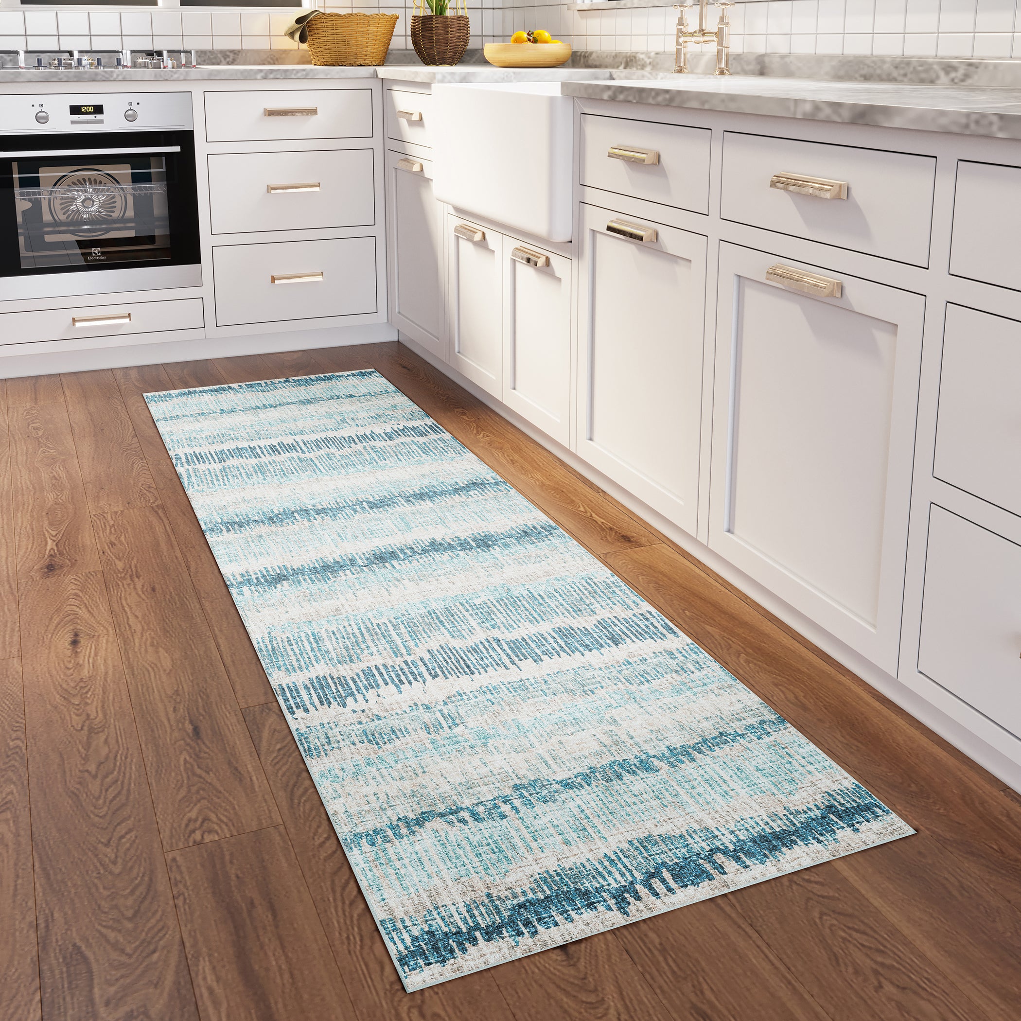 Indoor/Outdoor Transitional WL4 Sky Blue Rug 2'6" x 10' #shape_Runner