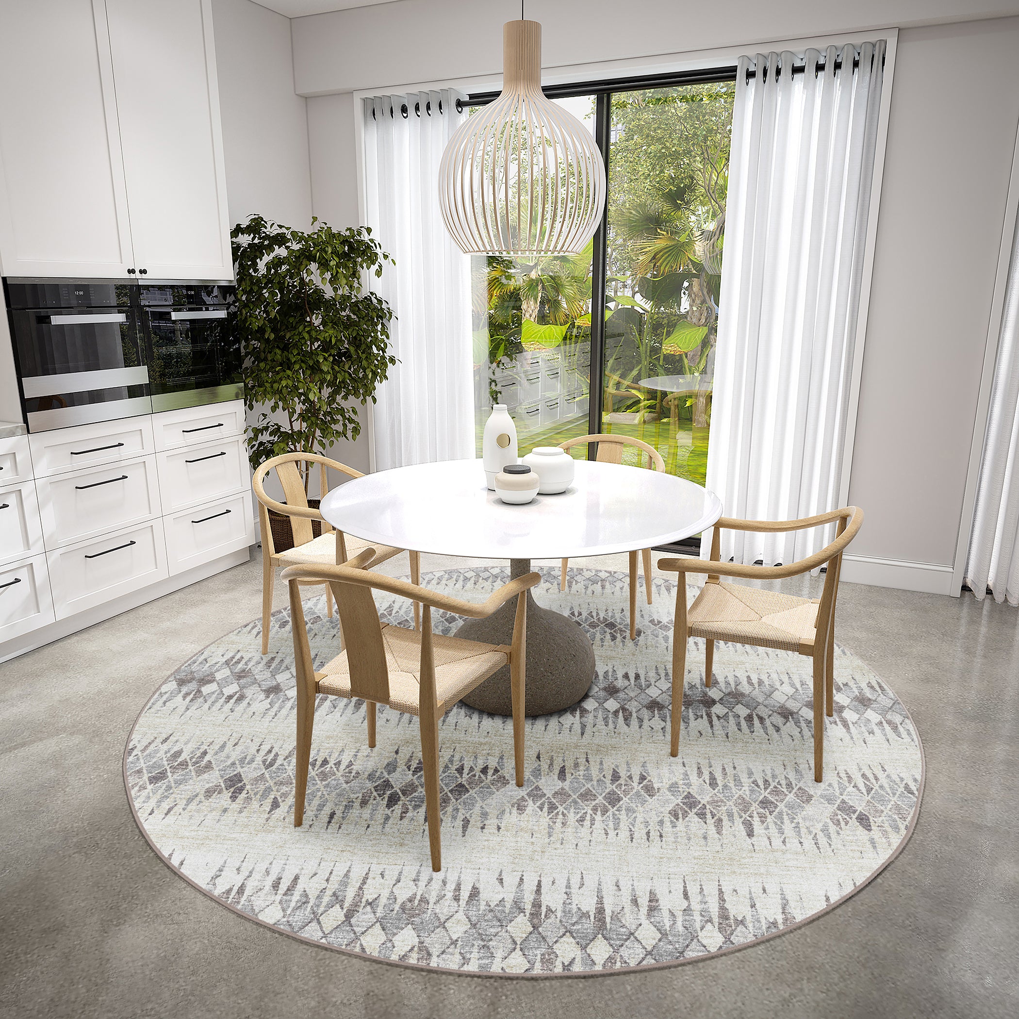 Indoor/Outdoor Transitional WL5 Ivory Rug 4' x 4' #shape_Round