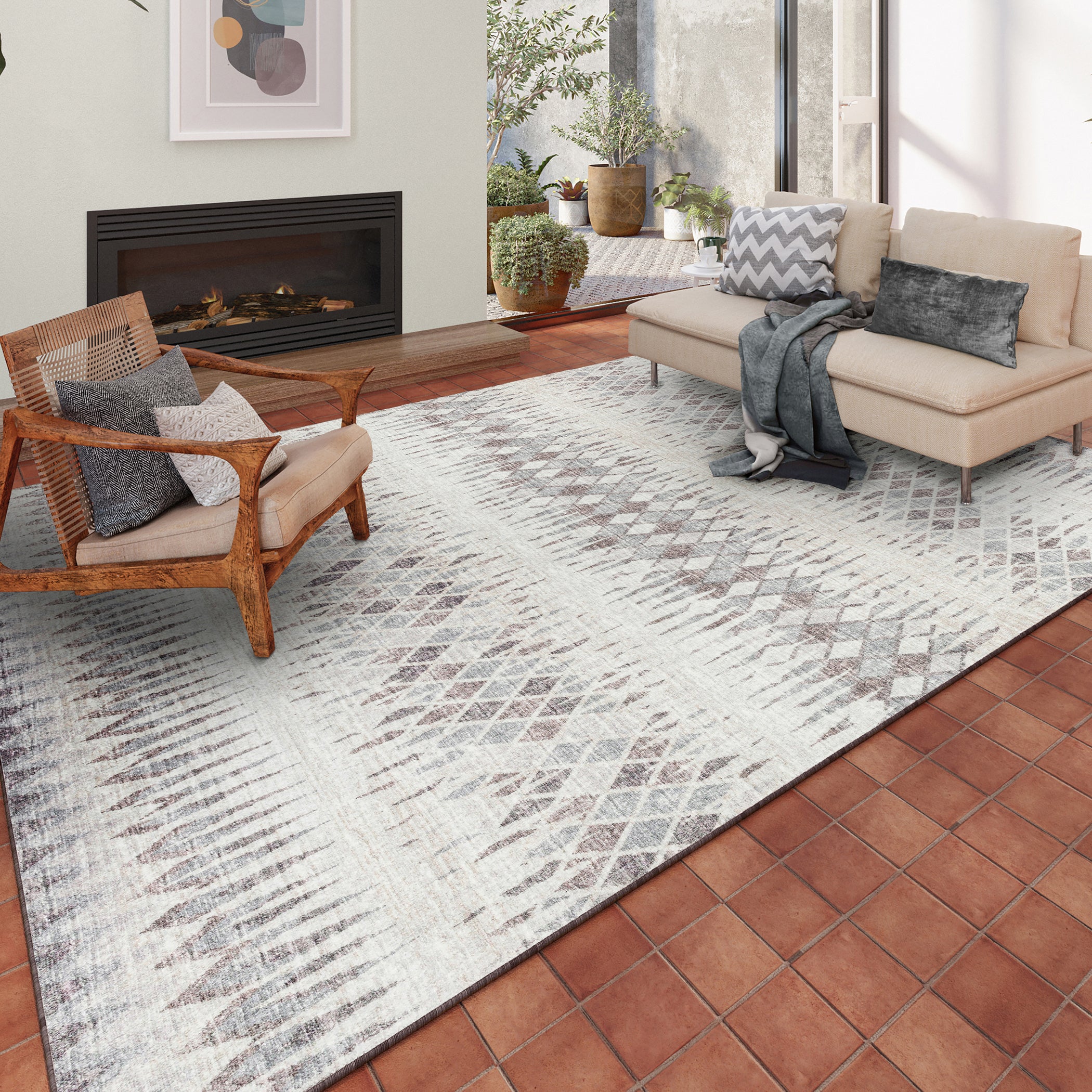 Indoor/Outdoor Transitional WL5 Ivory Rug 3' x 5' #shape_Rectangle