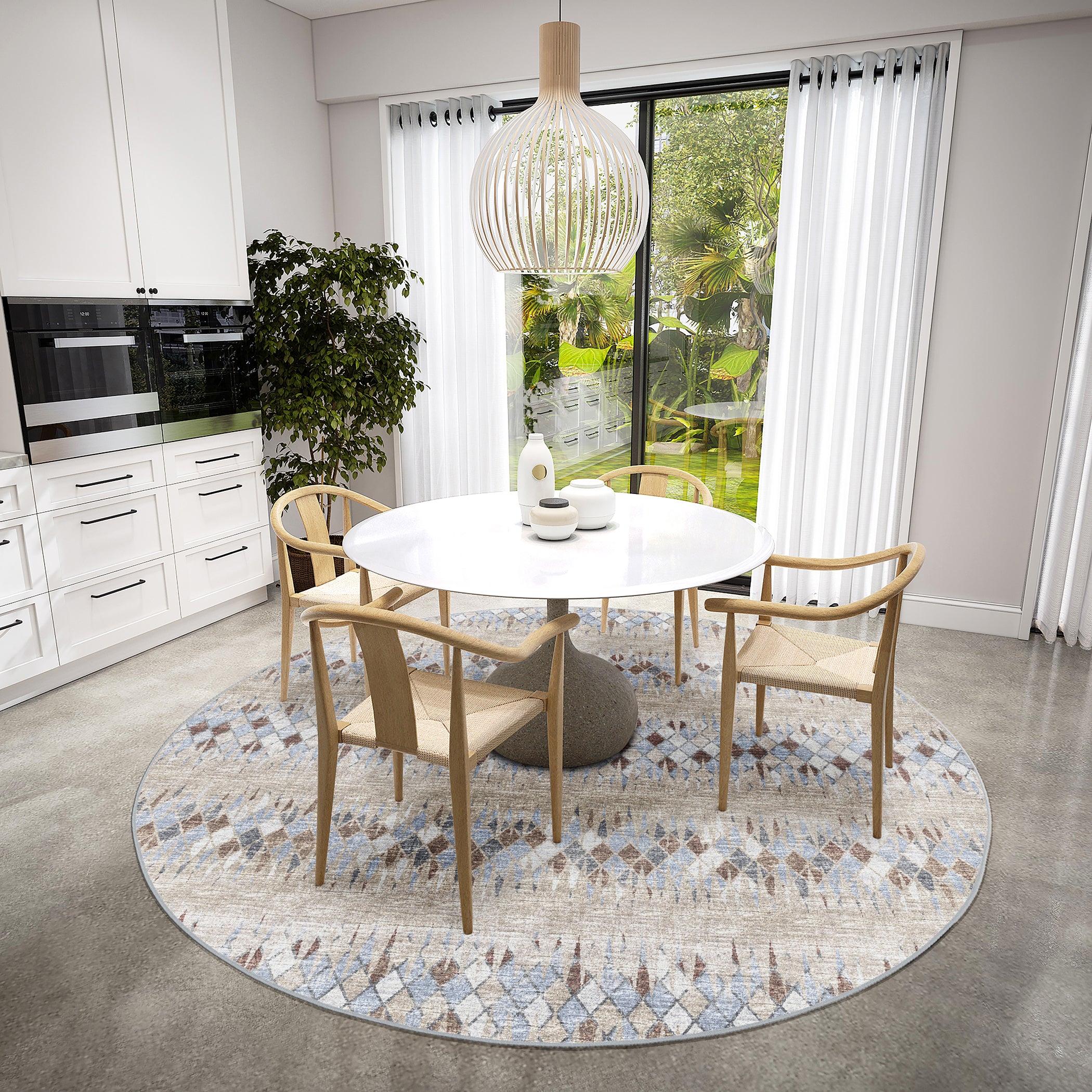 Indoor/Outdoor Transitional WL5 Taupe Brown Rug 4' x 4' #shape_Round
