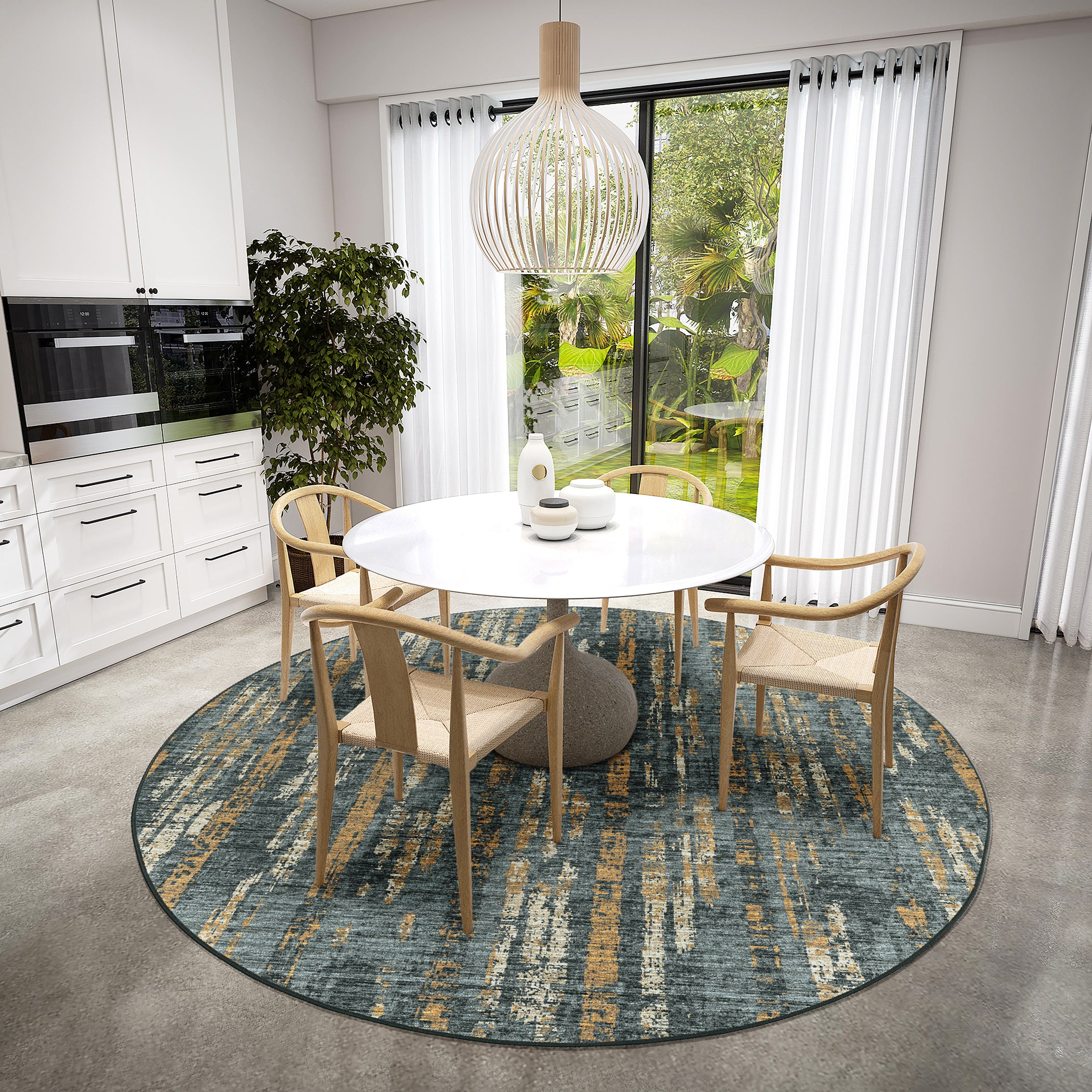 Indoor/Outdoor Transitional WL6 Charcoal Gray Rug 4' x 4' #shape_Round