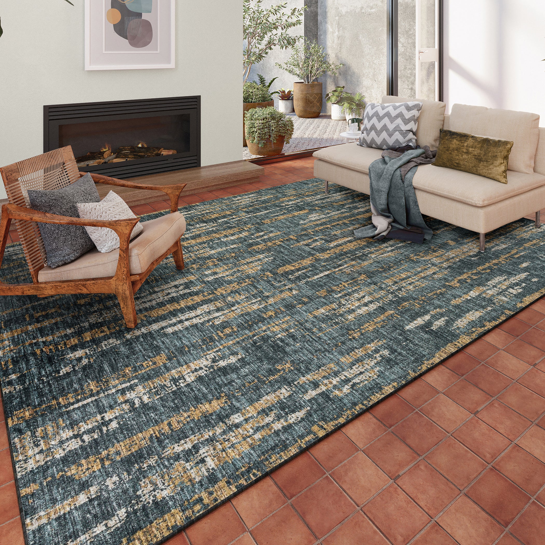 Indoor/Outdoor Transitional WL6 Charcoal Gray Rug 3' x 5' #shape_Rectangle