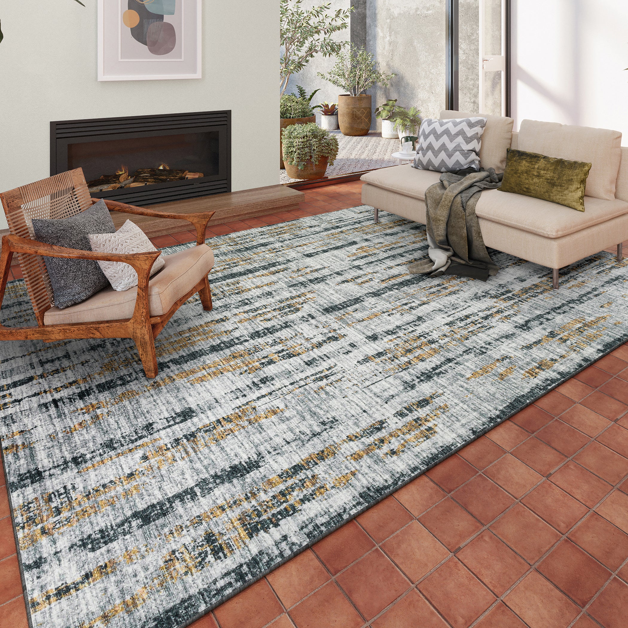 Indoor/Outdoor Transitional WL6 Gray Rug 3' x 5' #shape_Rectangle