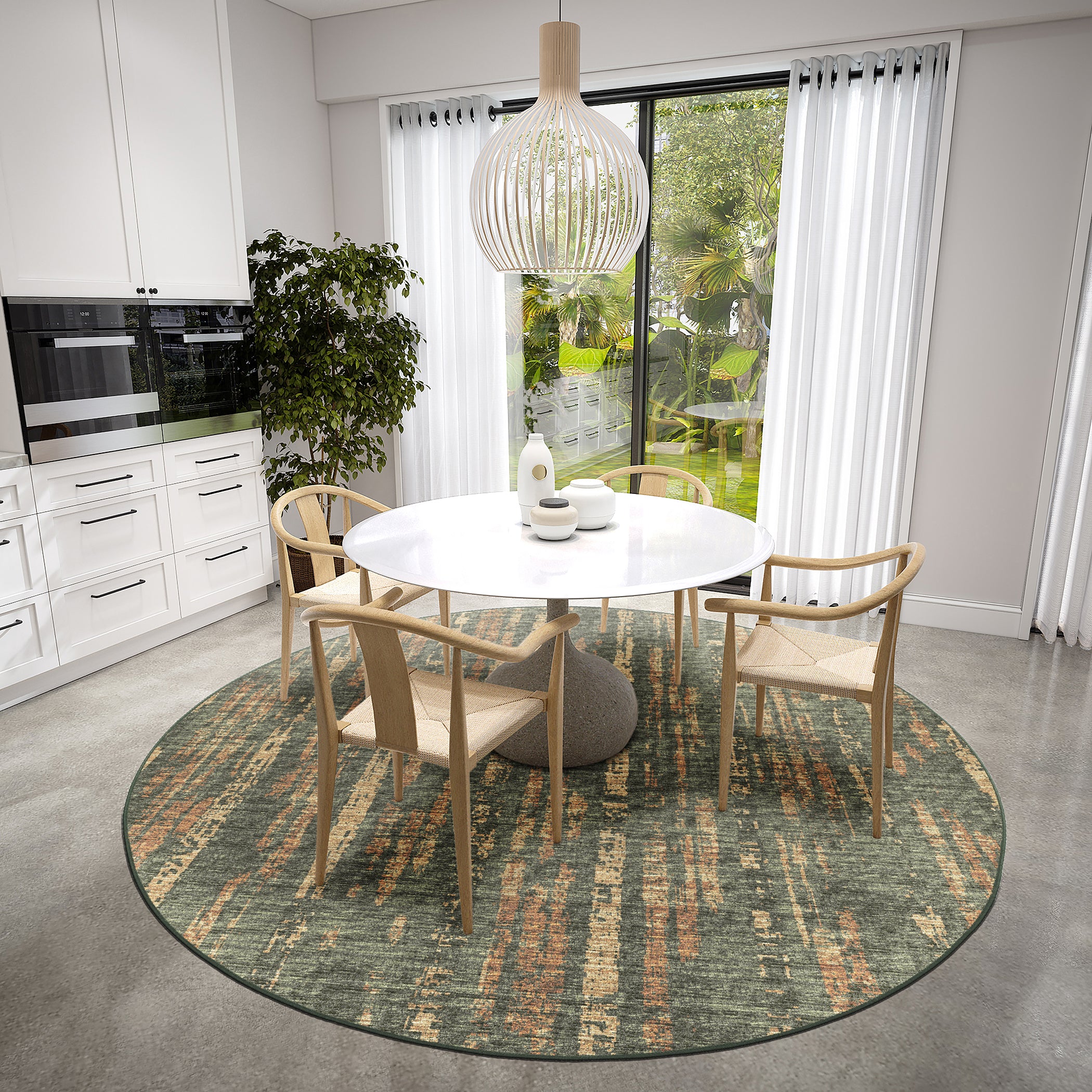 Indoor/Outdoor Transitional WL6 Olive Green Rug 4' x 4' #shape_Round