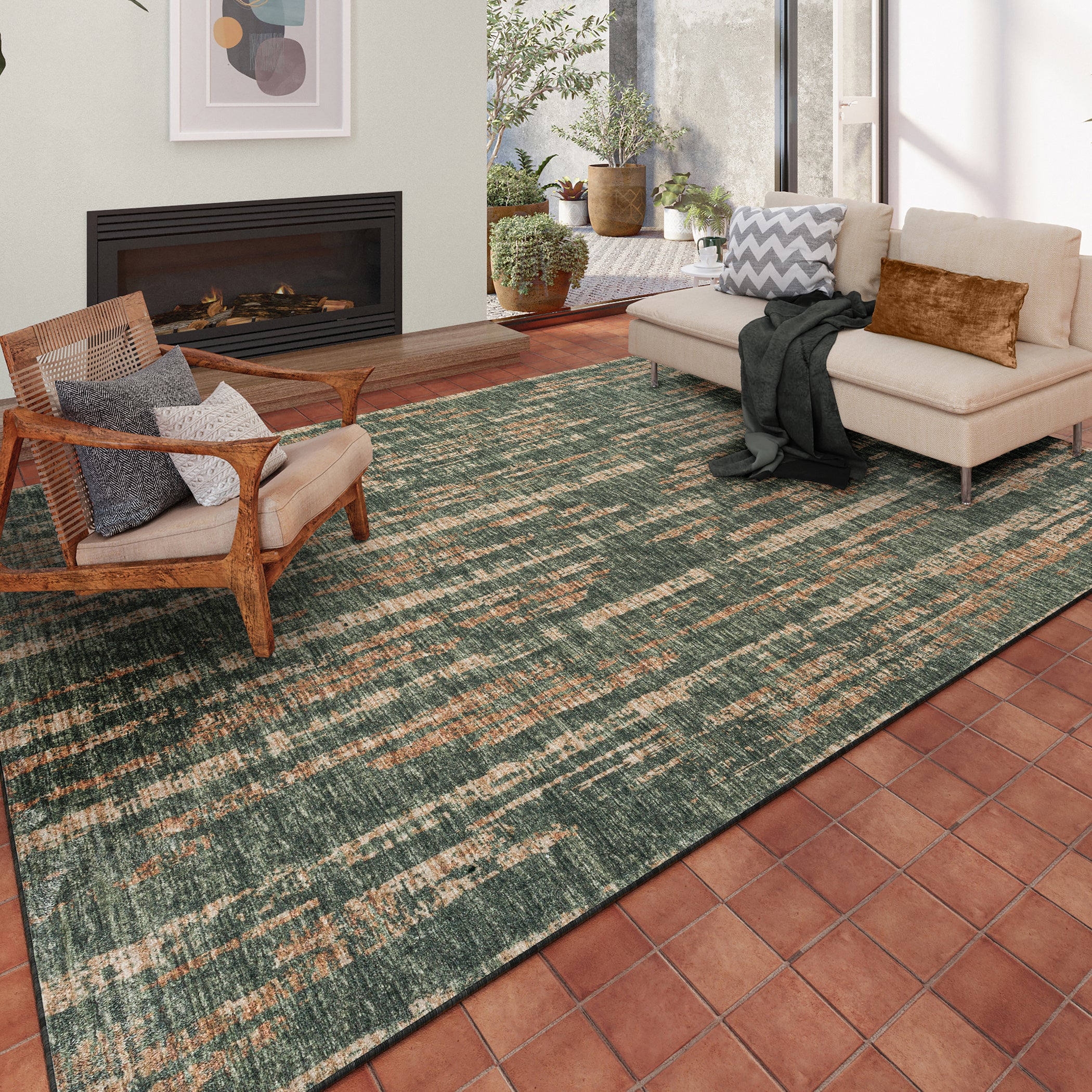 Indoor/Outdoor Transitional WL6 Olive Green Rug 3' x 5' #shape_Rectangle