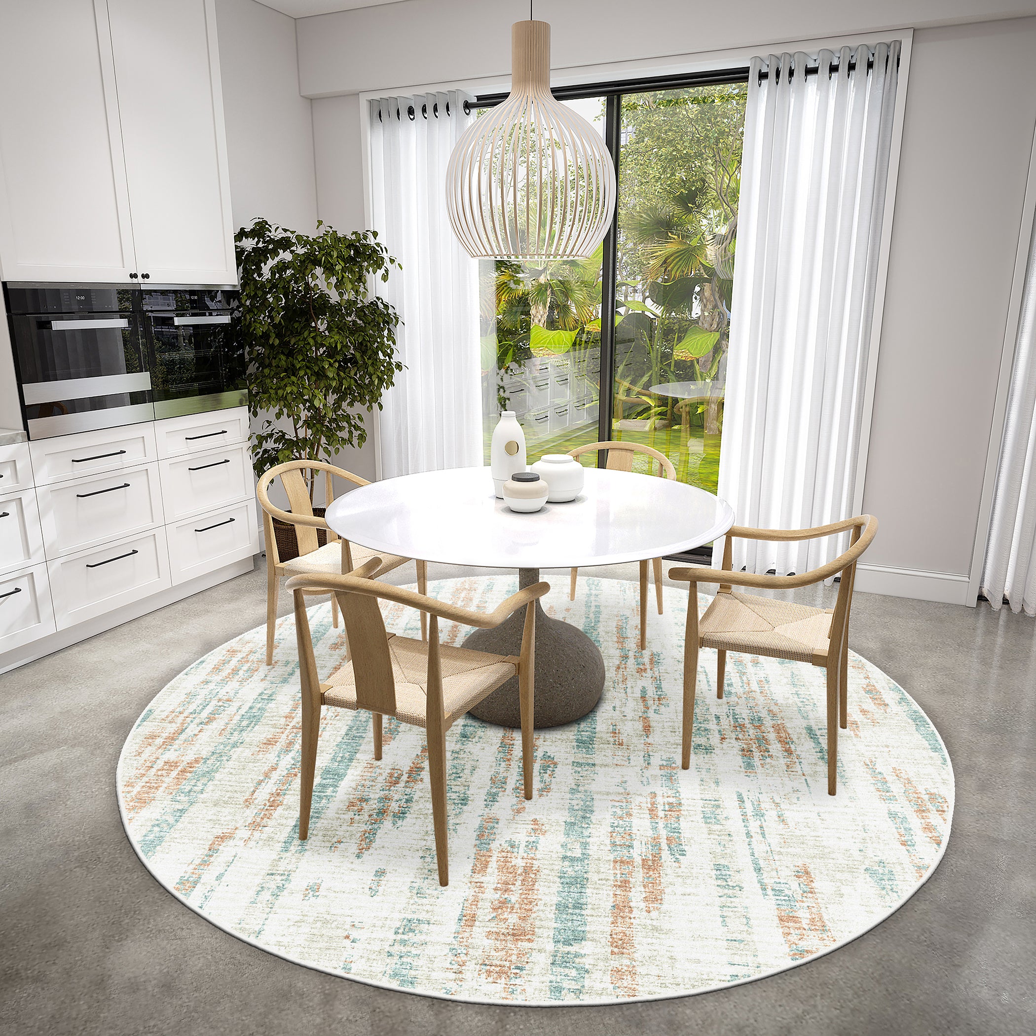Indoor/Outdoor Transitional WL6 Pearl Ivory Rug 4' x 4' #shape_Round