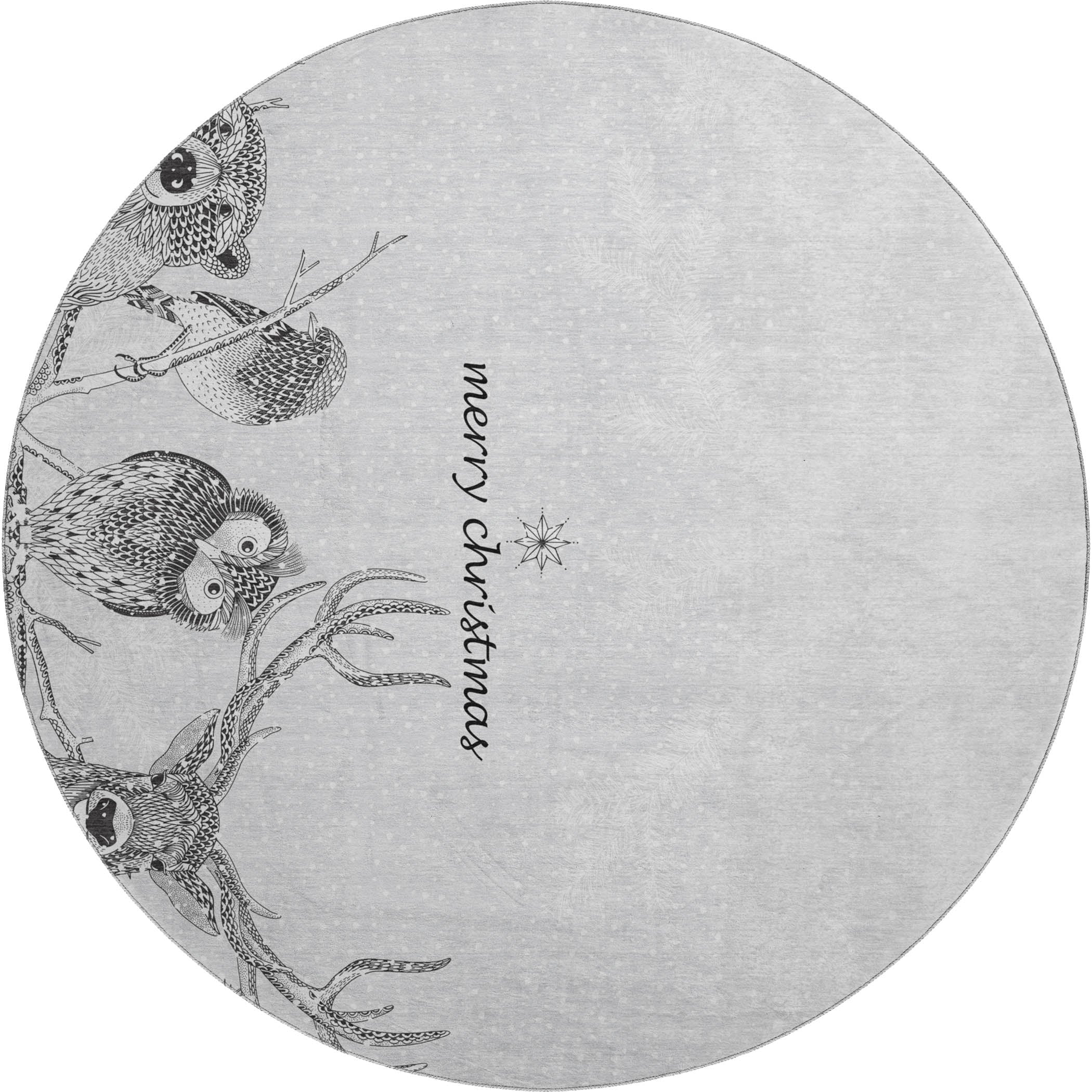 Luxury Machine Washable Indoor/Outdoor Holiday WN10 Flannel Gray Rug 8' x 8' #shape_Round