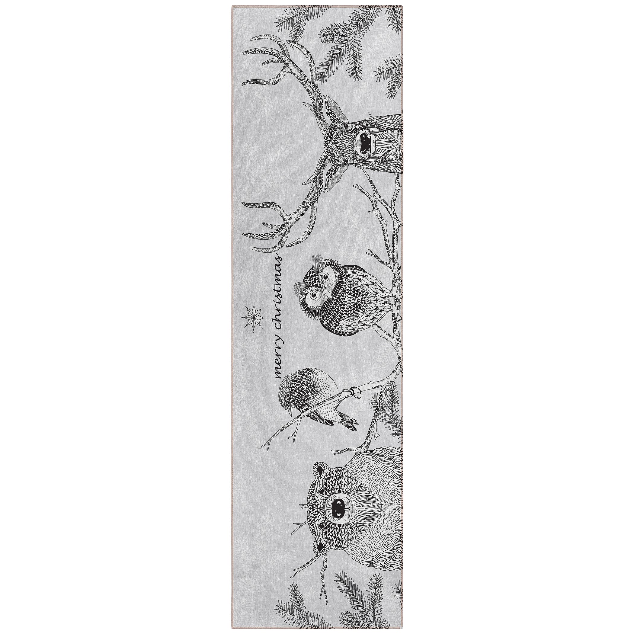 Luxury Machine Washable Indoor/Outdoor Holiday WN10 Flannel Gray Rug 2'3" x 7'6" #shape_Runner