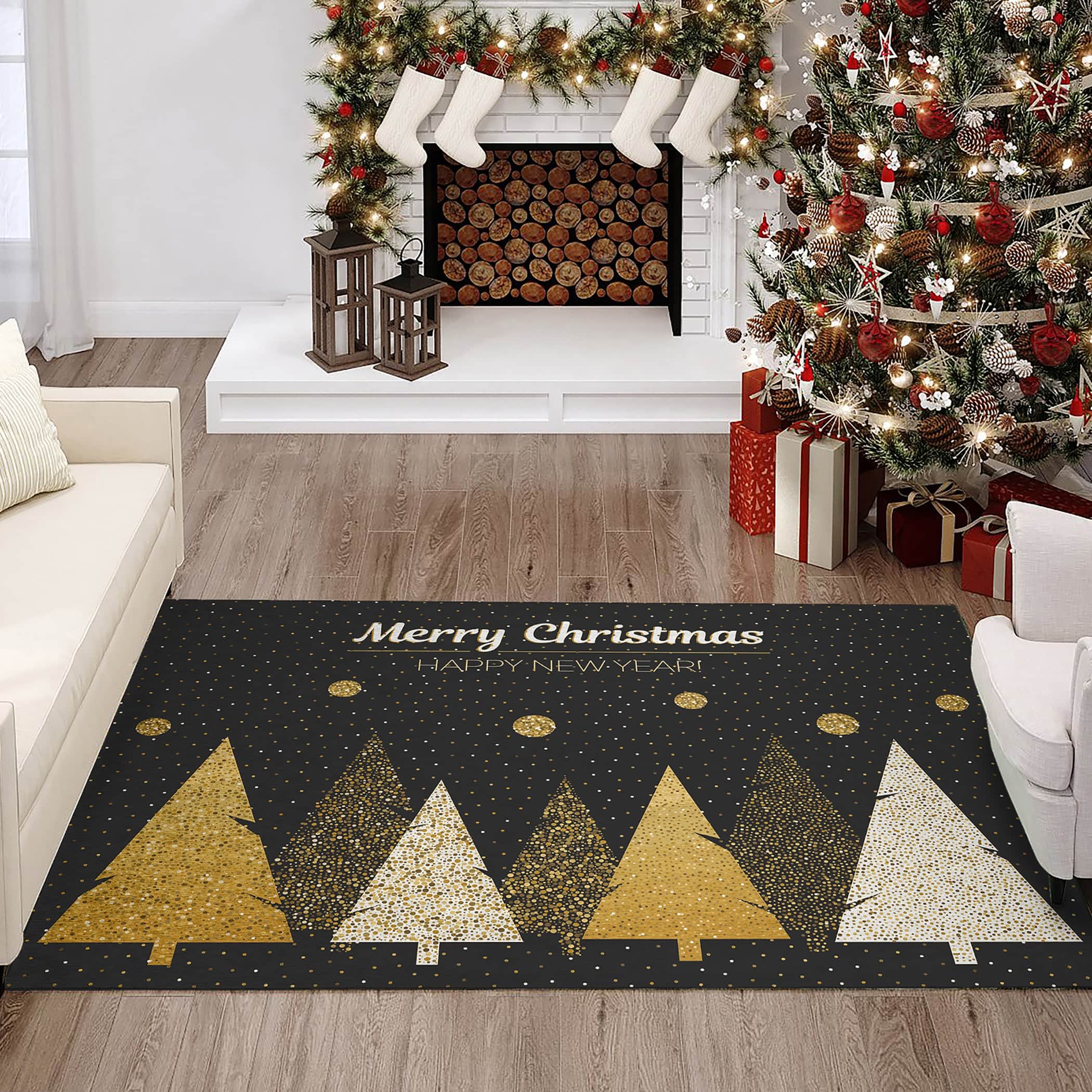 Luxury Machine Washable Indoor/Outdoor Holiday WN11 Black Rug 2'6" x 3'10" #shape_Rectangle