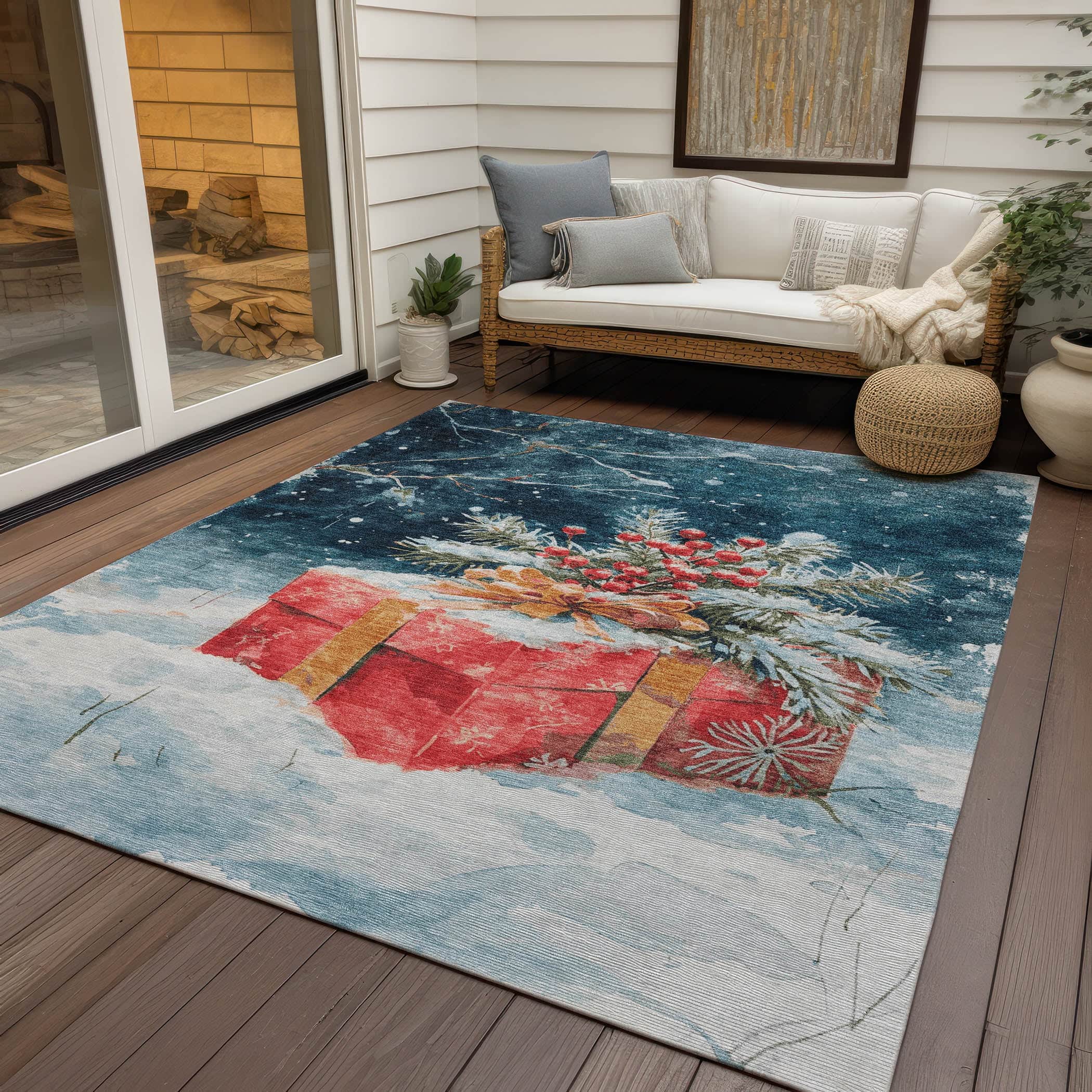 Luxury Machine Washable Indoor/Outdoor Holiday WN13 Blue Rug 2'6" x 3'10" #shape_Rectangle