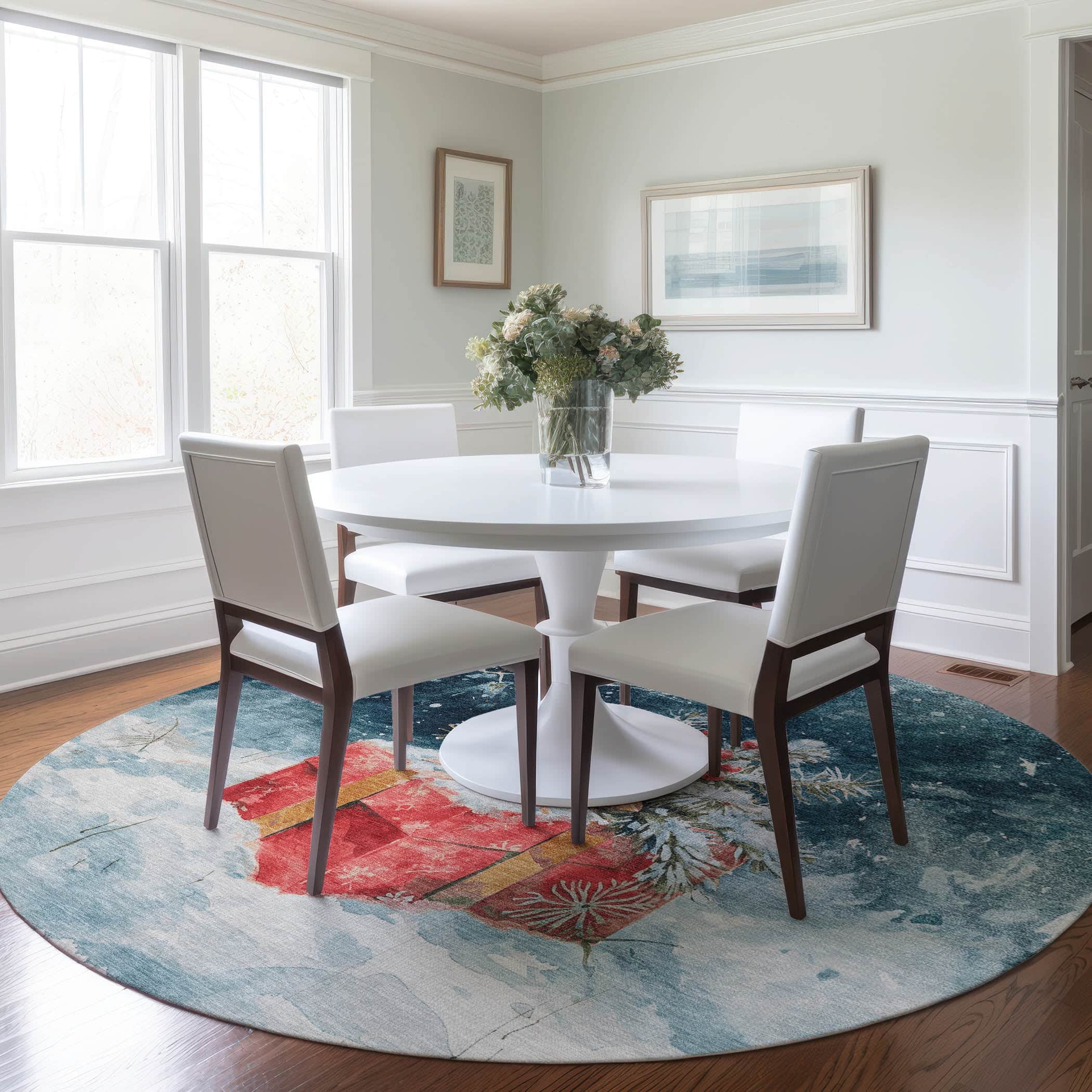 Luxury Machine Washable Indoor/Outdoor Holiday WN13 Blue Rug 8' x 8' #shape_Round