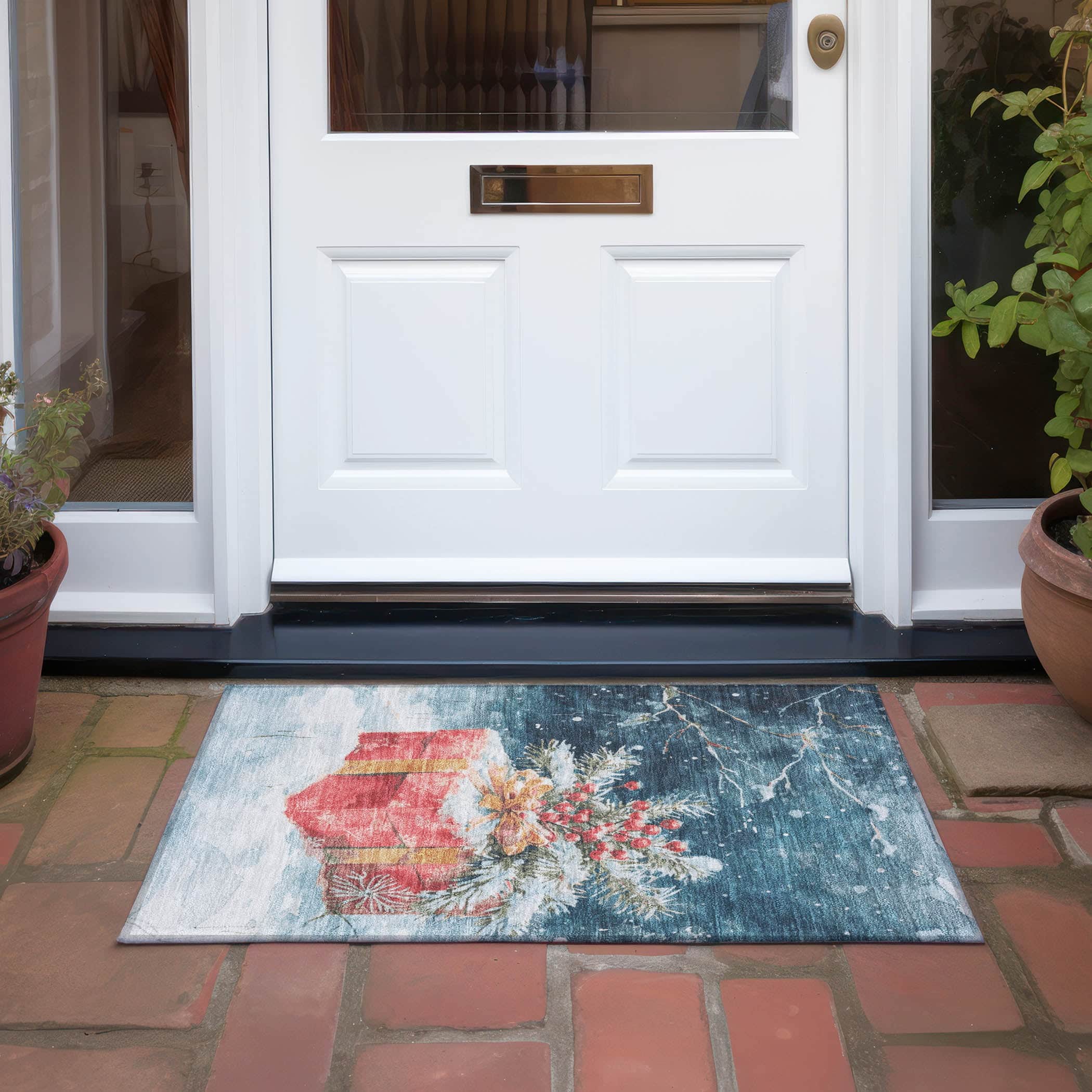 Luxury Machine Washable Indoor/Outdoor Holiday WN13 Blue Rug 1'8" x 2'6" #shape_Rectangle