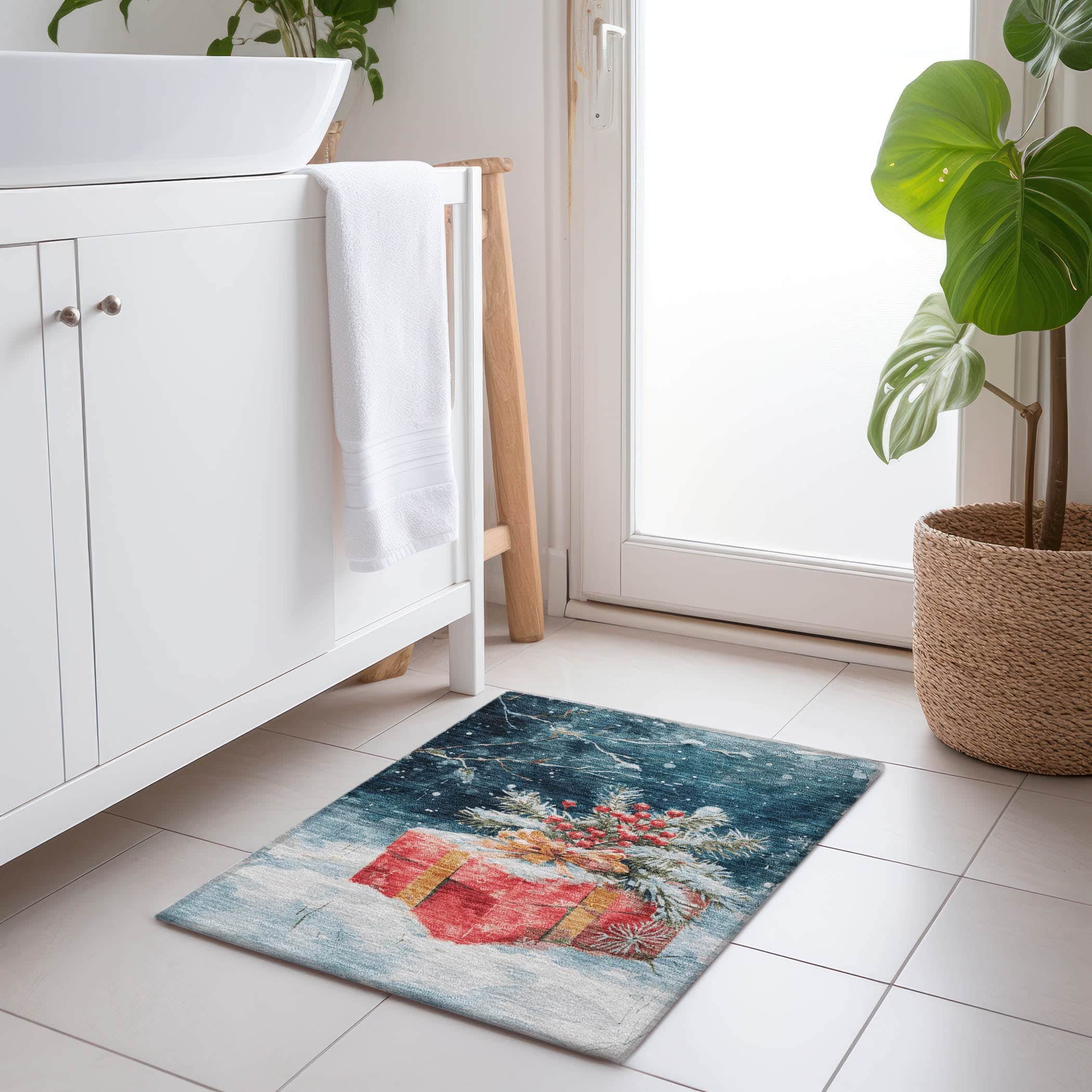 Luxury Machine Washable Indoor/Outdoor Holiday WN13 Blue Rug 1'8" x 2'6" #shape_Rectangle