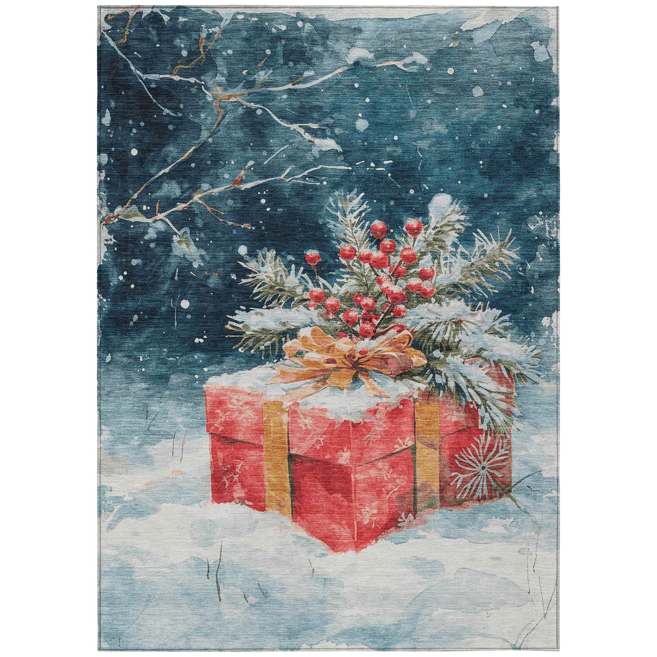 Luxury Machine Washable Indoor/Outdoor Holiday WN13 Blue Rug 2'6" x 3'10" #shape_Rectangle