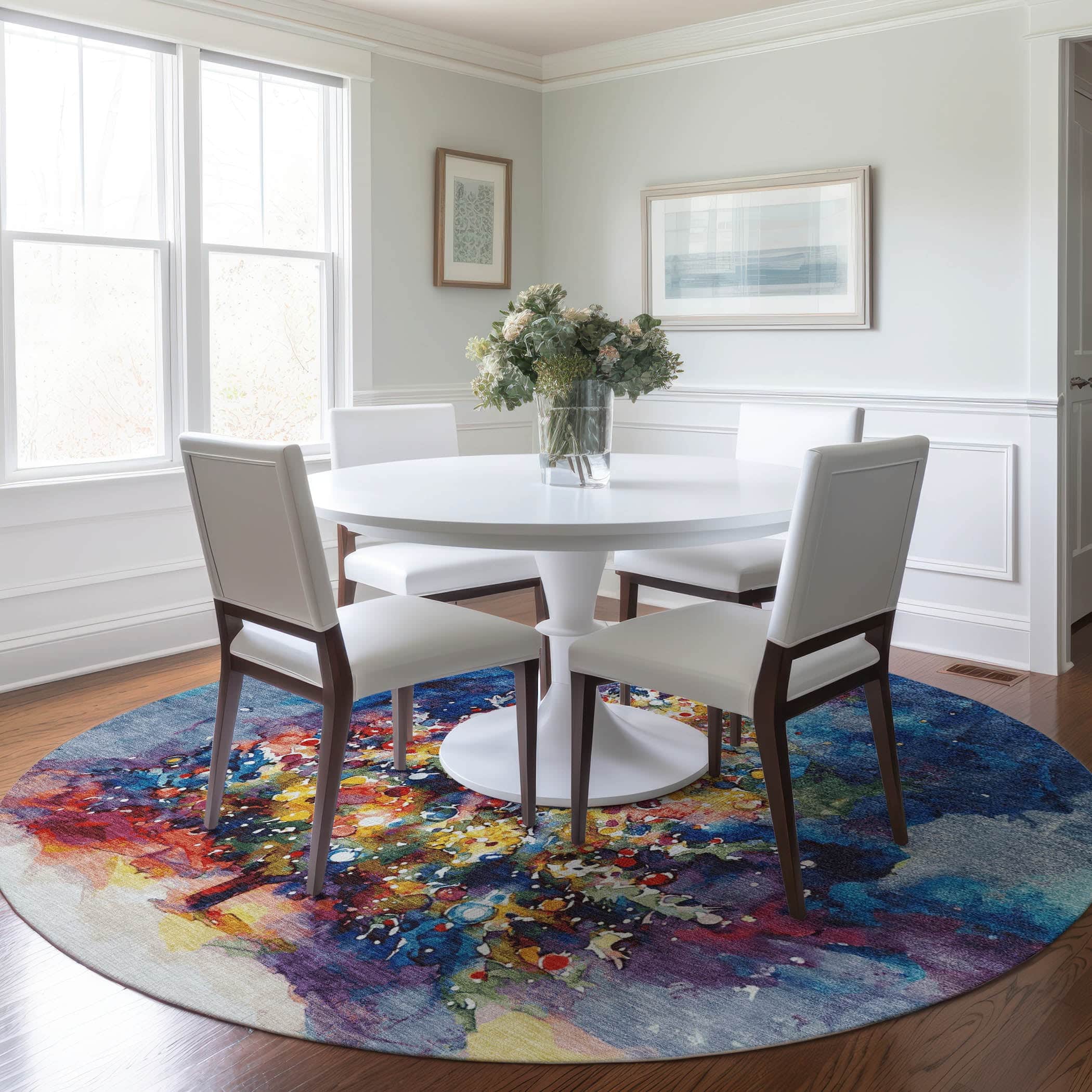 Luxury Machine Washable Indoor/Outdoor Holiday WN14 Navy Blue Rug 8' x 8' #shape_Round