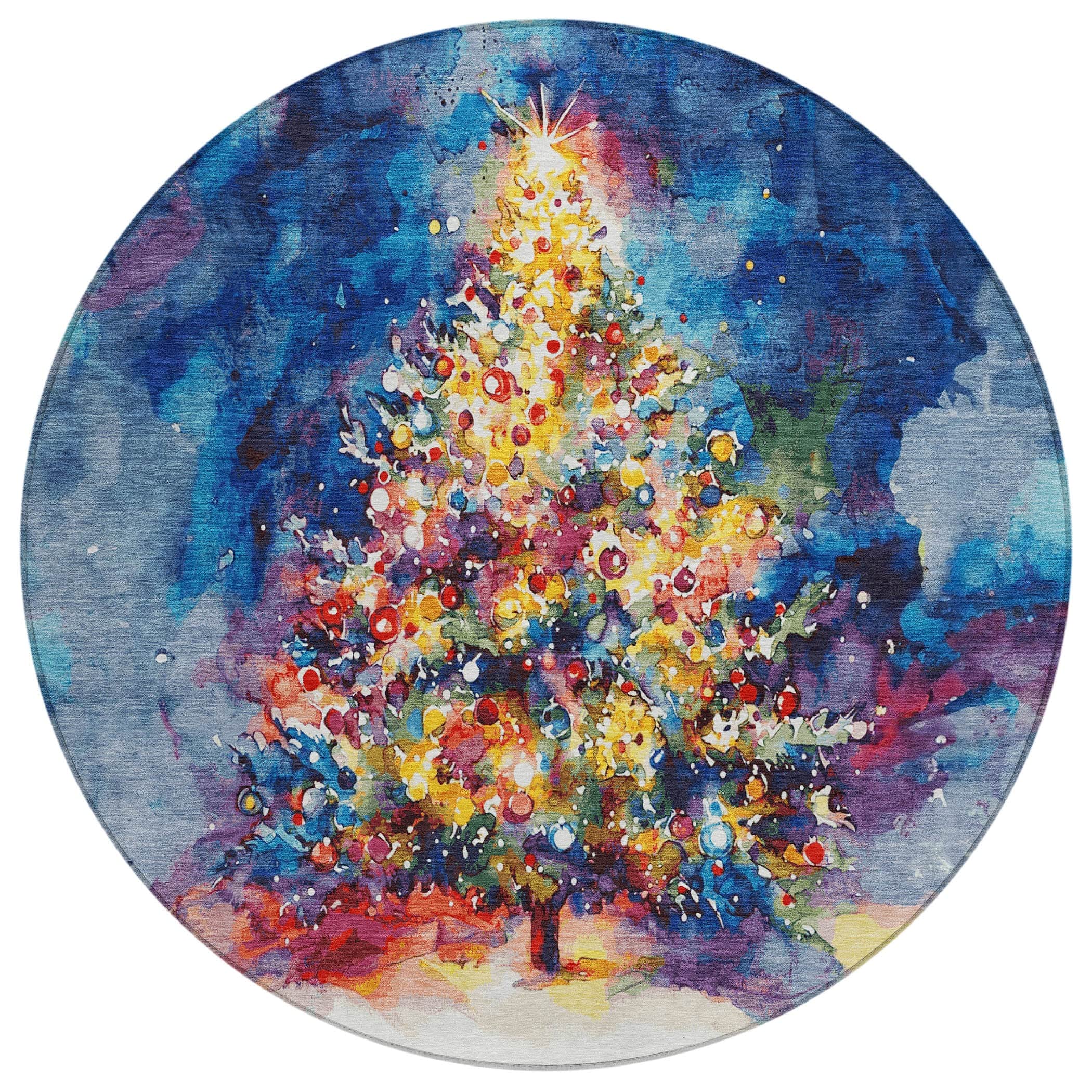 Luxury Machine Washable Indoor/Outdoor Holiday WN14 Navy Blue Rug 8' x 8' #shape_Round