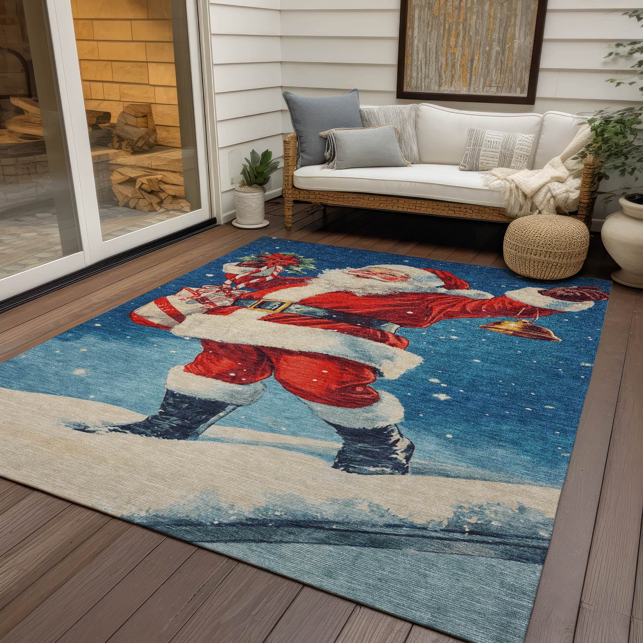 Luxury Machine Washable Indoor/Outdoor Holiday WN15 Blue Rug 2'6" x 3'10" #shape_Rectangle