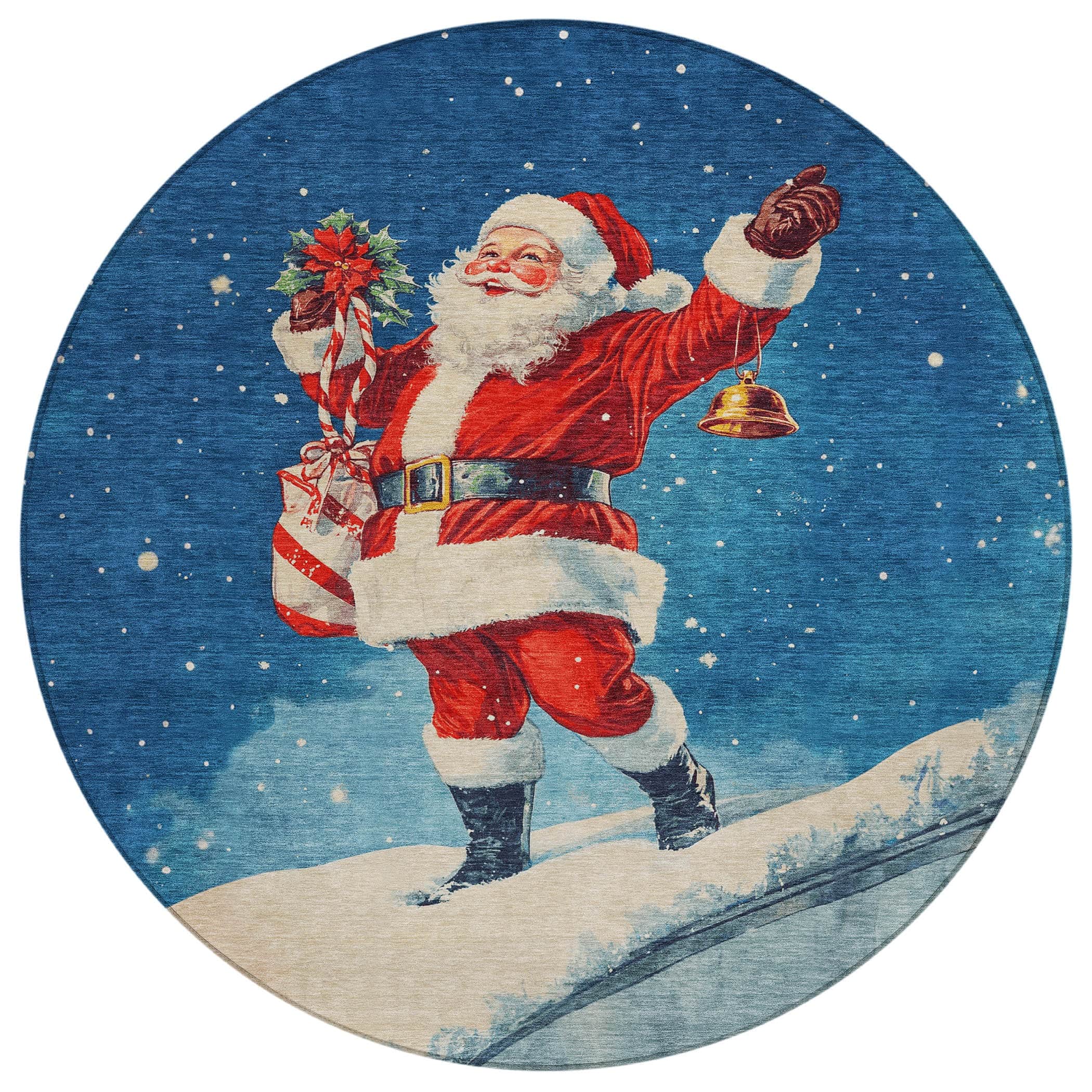 Luxury Machine Washable Indoor/Outdoor Holiday WN15 Blue Rug 8' x 8' #shape_Round