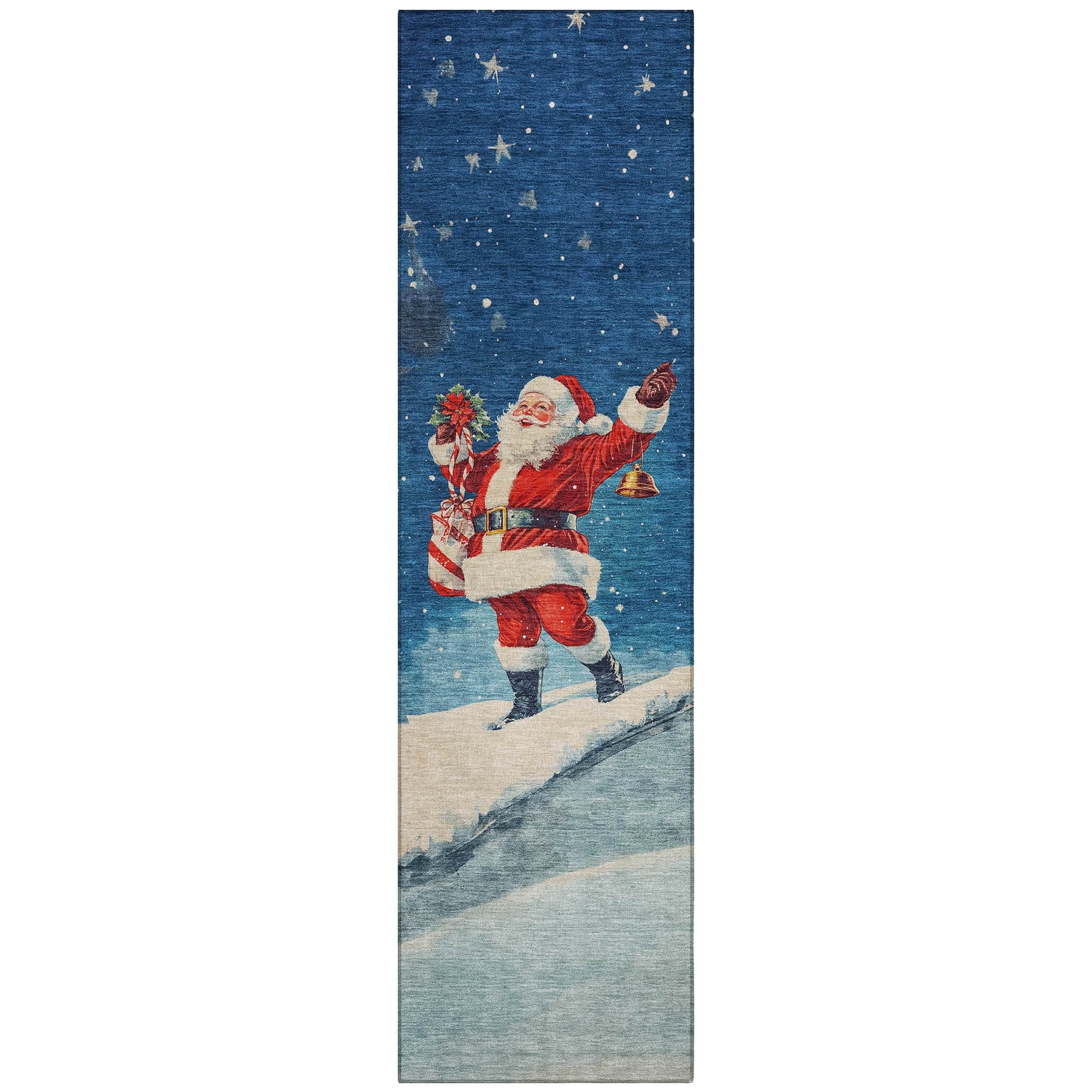 Luxury Machine Washable Indoor/Outdoor Holiday WN15 Blue Rug 2'3" x 7'6" #shape_Runner