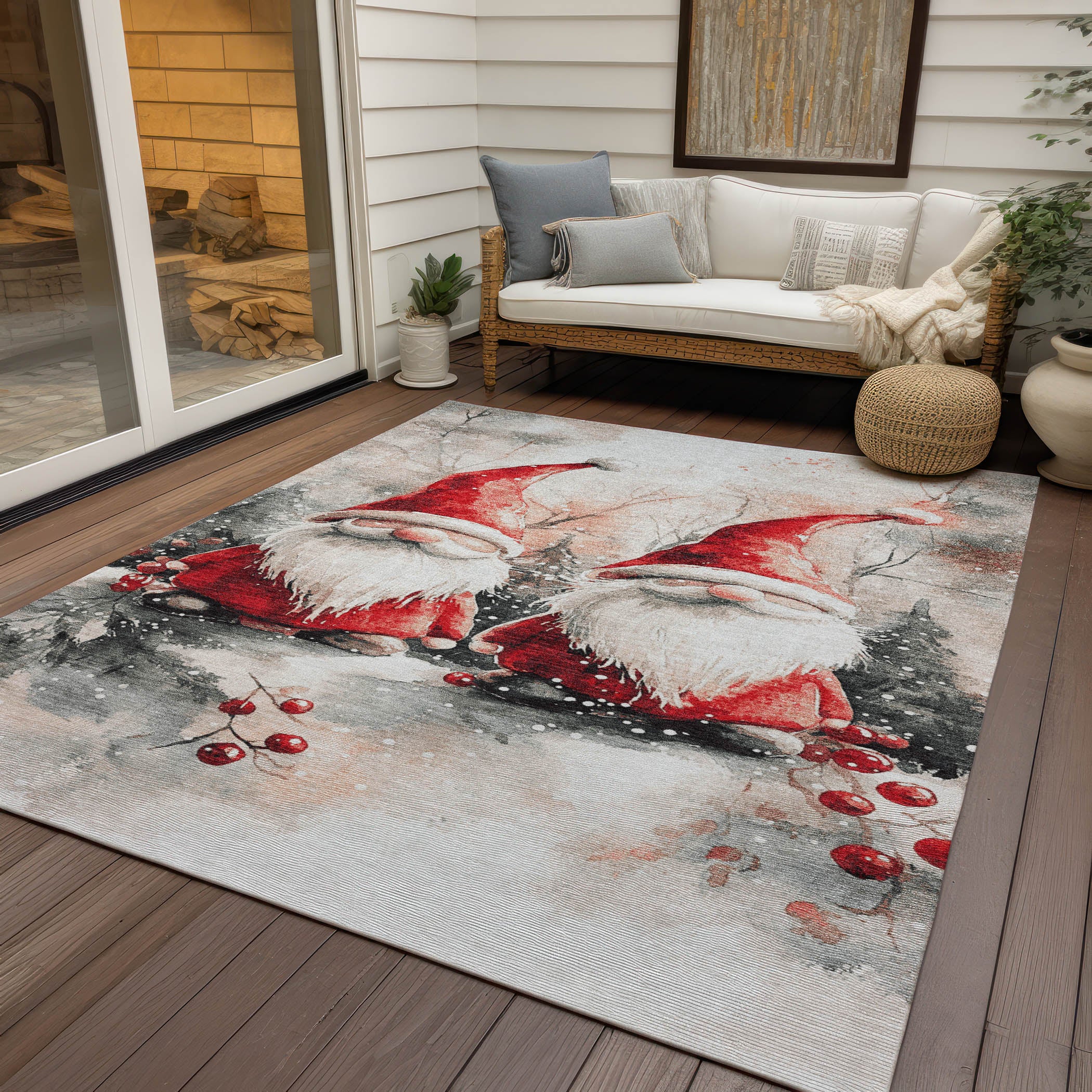 Luxury Machine Washable Indoor/Outdoor Holiday WN16 Ivory Rug 2'6" x 3'10" #shape_Rectangle