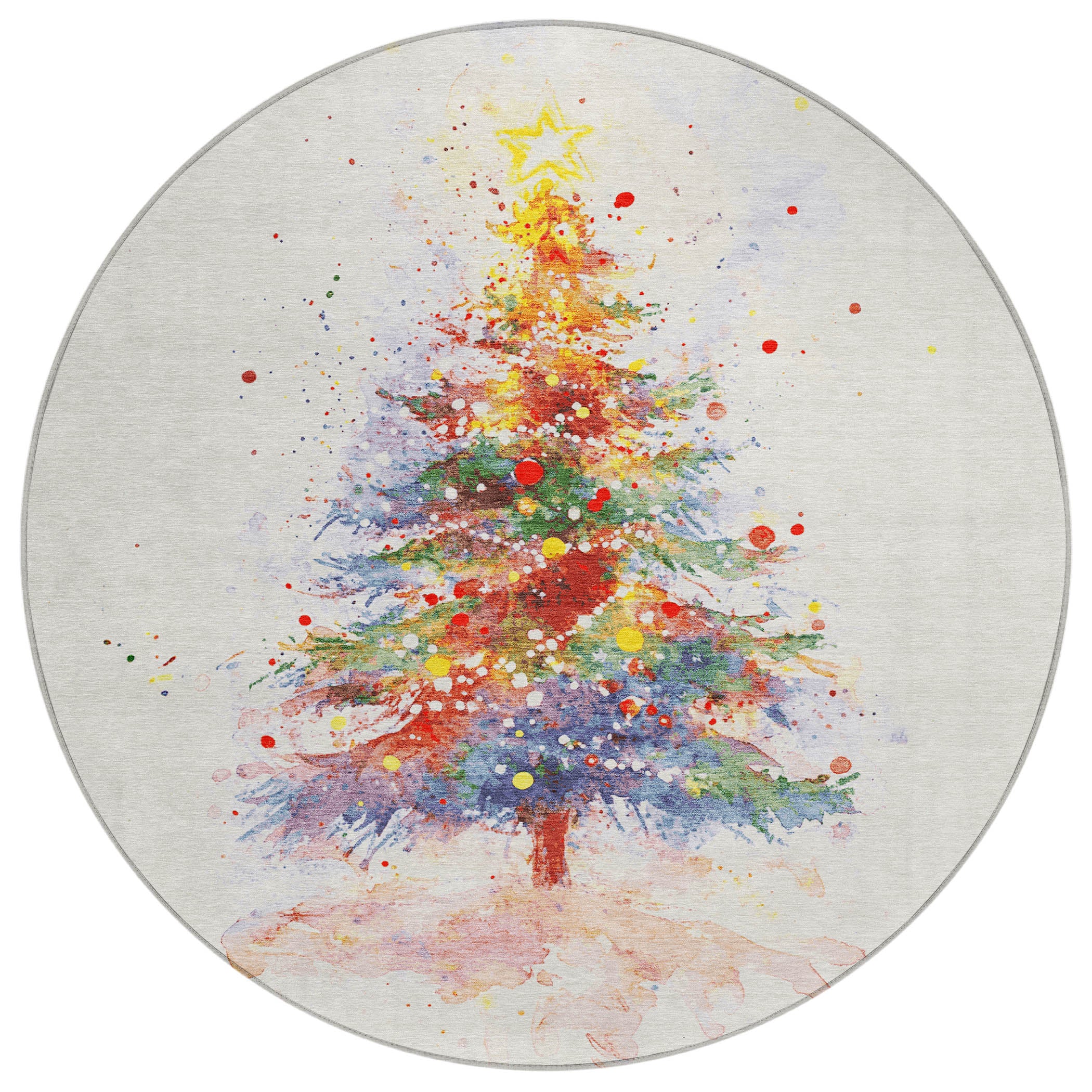 Luxury Machine Washable Indoor/Outdoor Holiday WN17 Ivory Rug 8' x 8' #shape_Round