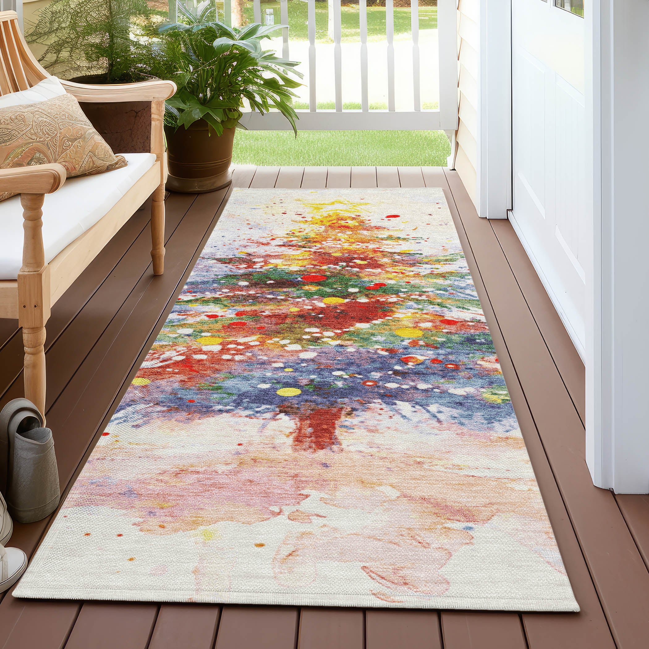 Luxury Machine Washable Indoor/Outdoor Holiday WN17 Ivory Rug 2'3" x 7'6" #shape_Runner