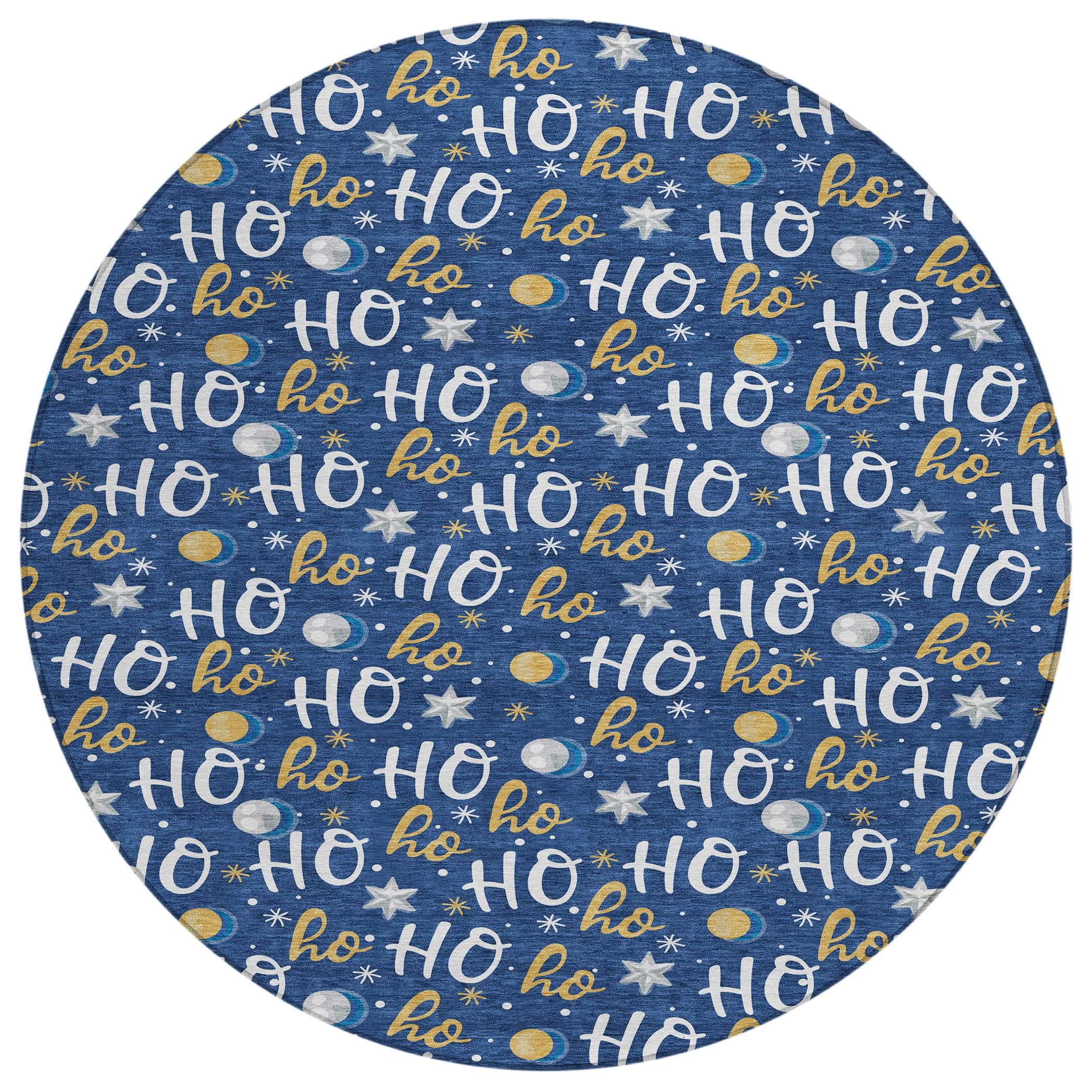 Luxury Machine Washable Indoor/Outdoor Holiday WN18 Navy Blue Rug 8' x 8' #shape_Round